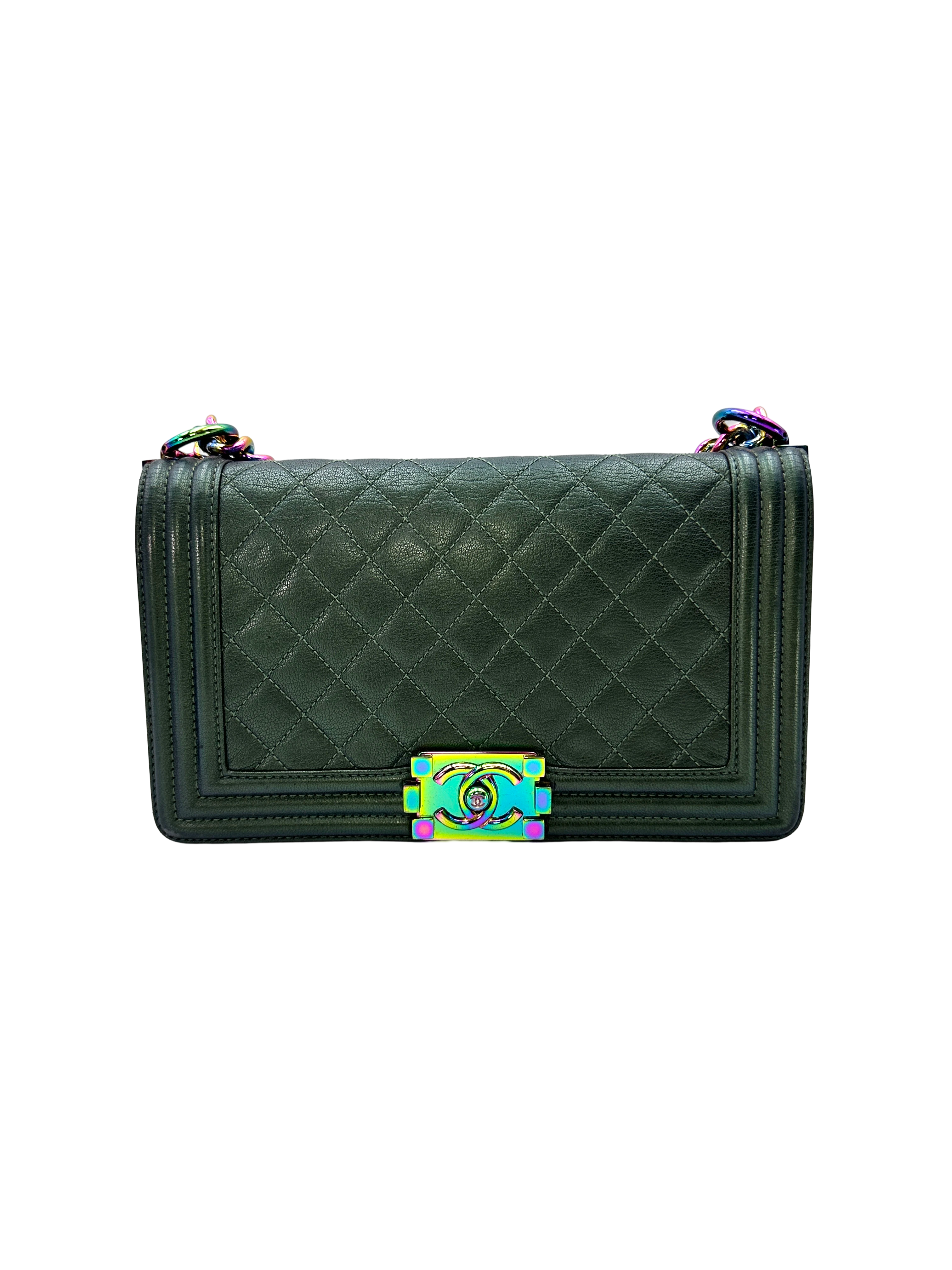 Chanel LeBoy Green Quilted Leather Flap Bag With Iridescent Hardware(21***92) CC2429
