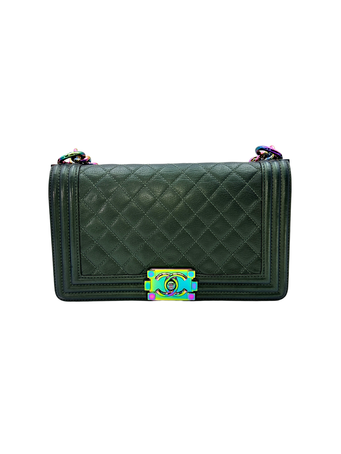 Chanel LeBoy Green Quilted Leather Flap Bag With Iridescent Hardware(21***92) CC2429