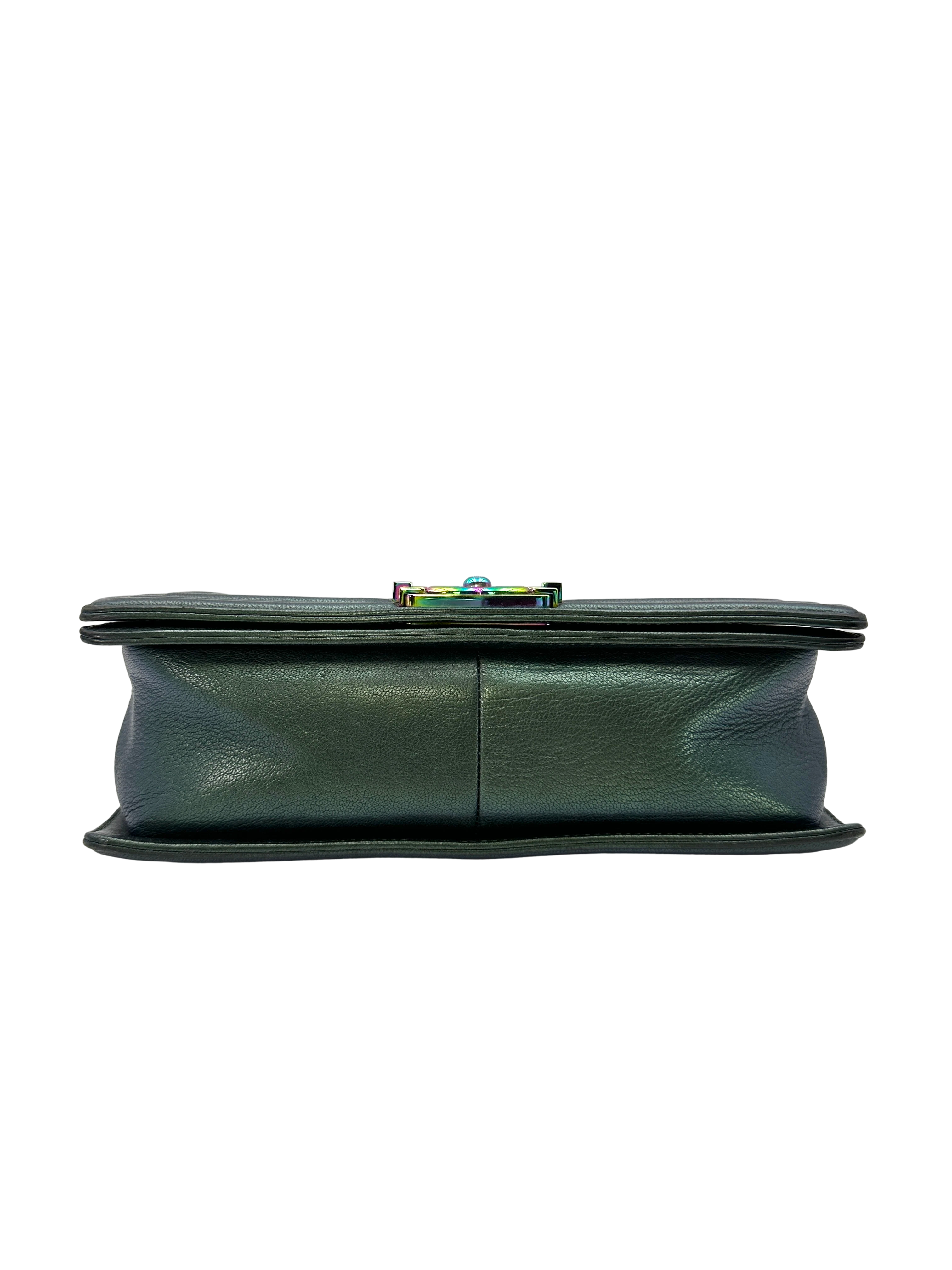 Chanel LeBoy Green Quilted Leather Flap Bag With Iridescent Hardware(21***92) CC2429
