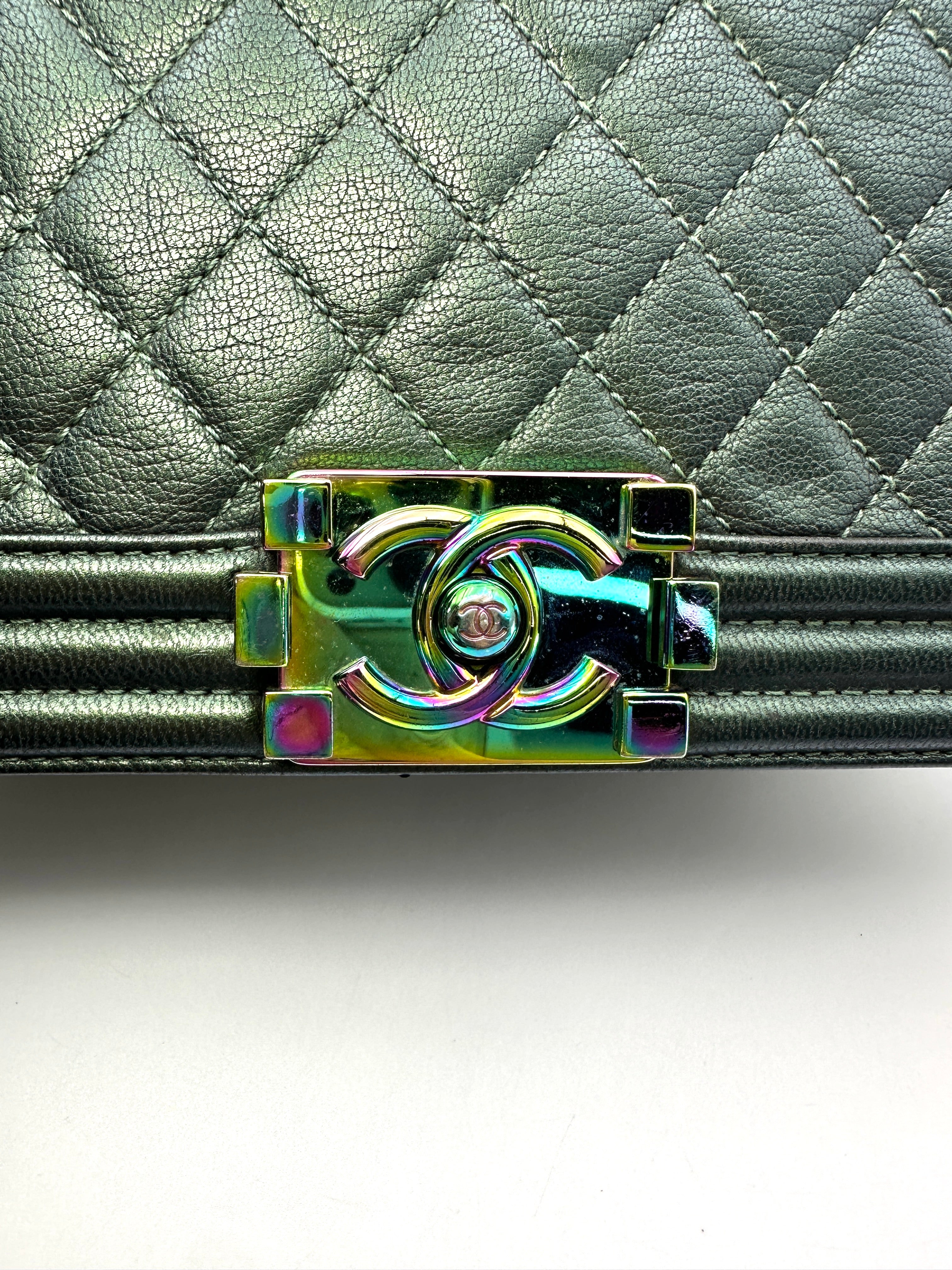 Chanel LeBoy Green Quilted Leather Flap Bag With Iridescent Hardware(21***92) CC2429