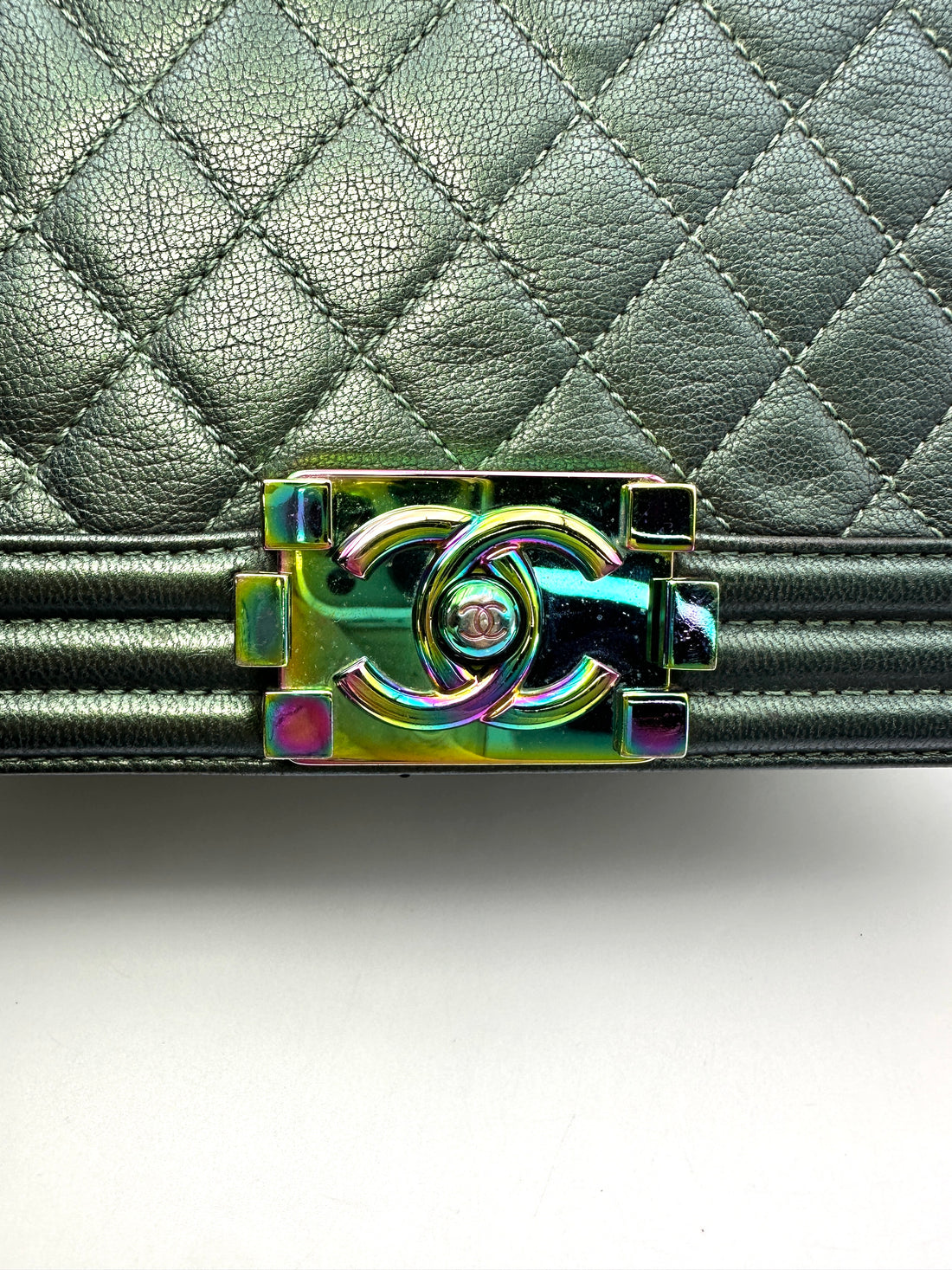 Chanel LeBoy Green Quilted Leather Flap Bag With Iridescent Hardware(21***92) CC2429