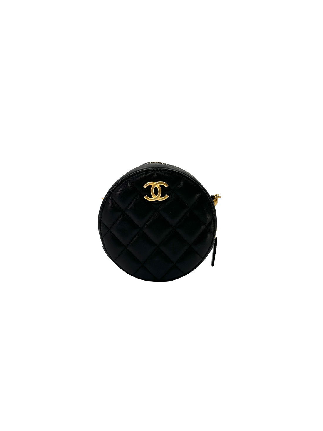 Chanel CC Pearl Chain Black Quilted Leather Round Clutch(31***26) CC2428