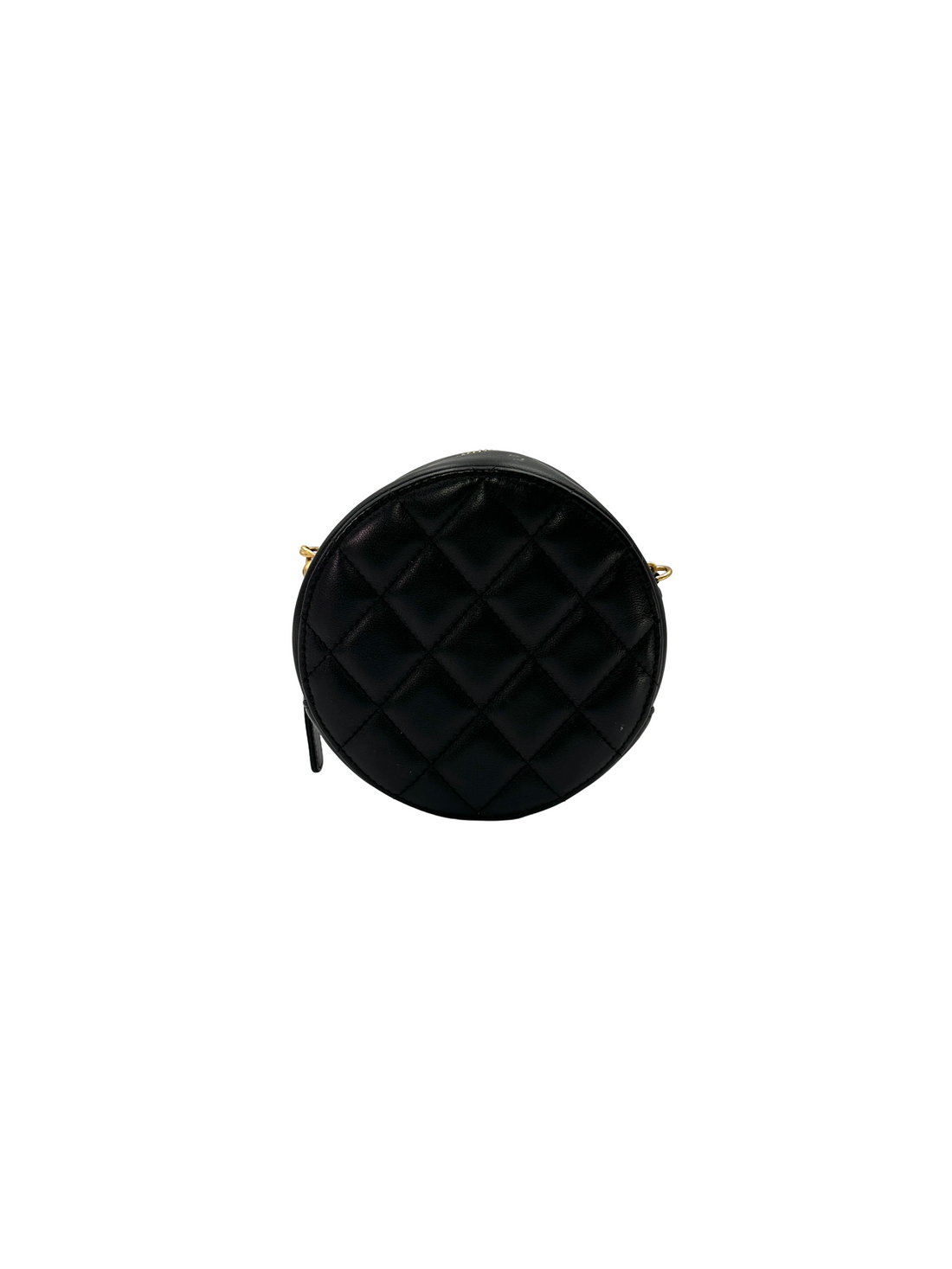 Chanel CC Pearl Chain Black Quilted Leather Round Clutch(31***26) CC2428