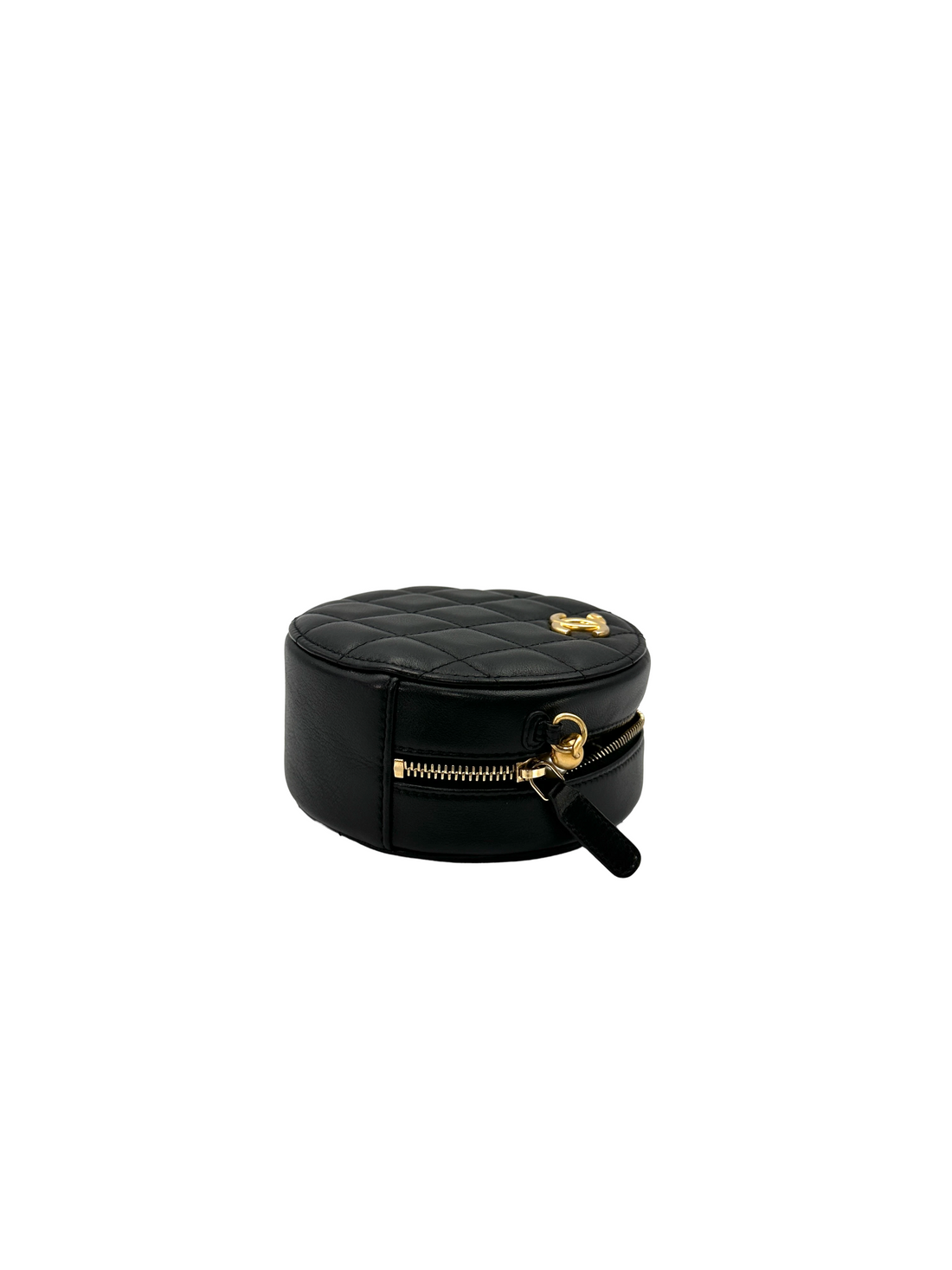 Chanel CC Pearl Chain Black Quilted Leather Round Clutch(31***26) CC2428