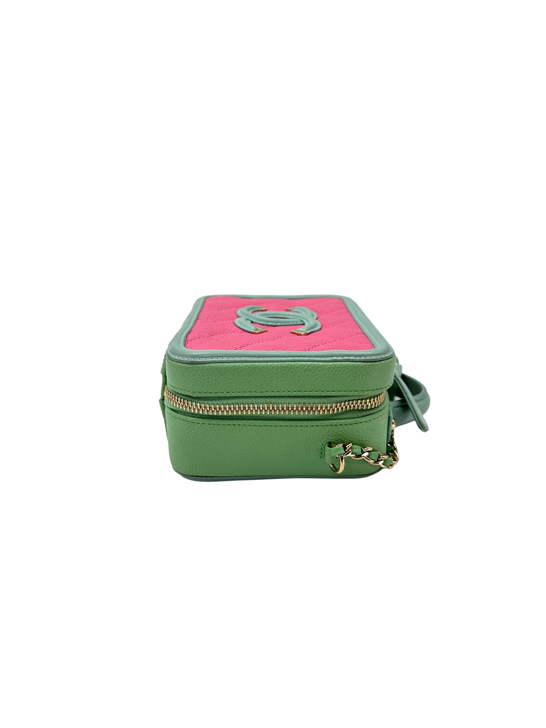 Chanel CC Filigree Pink/Mint Green Quilted Leather Top Handle Vanity Case(27***30) CC2438