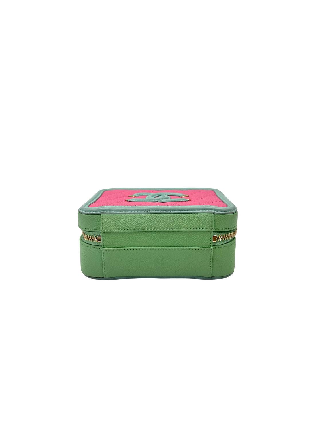 Chanel CC Filigree Pink/Mint Green Quilted Leather Top Handle Vanity Case(27***30) CC2438