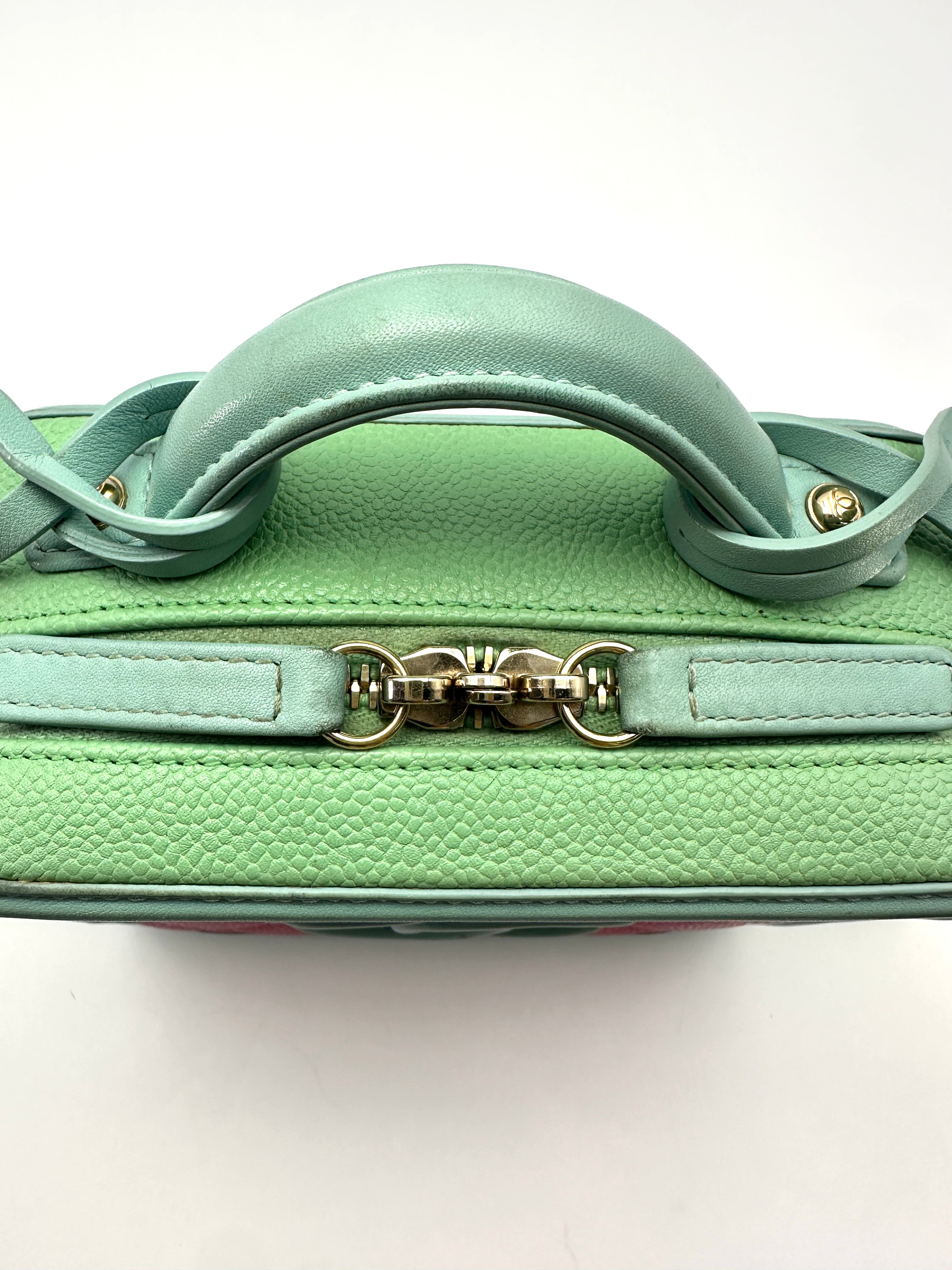 Chanel CC Filigree Pink/Mint Green Quilted Leather Top Handle Vanity Case(27***30) CC2438