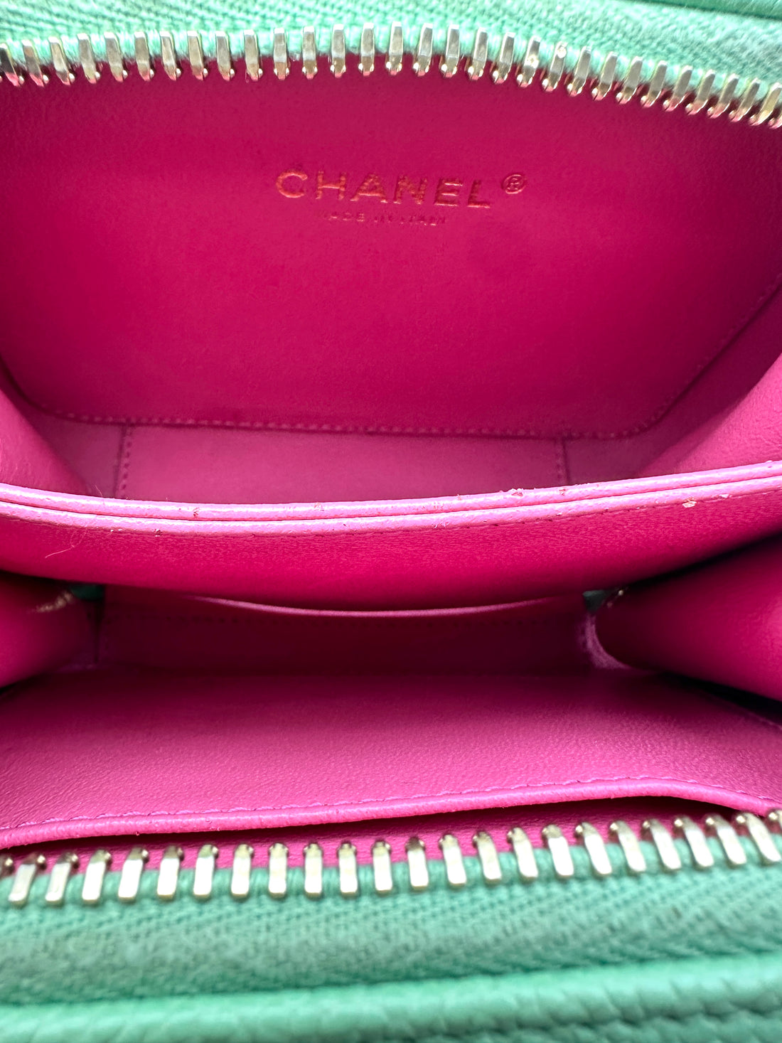 Chanel CC Filigree Pink/Mint Green Quilted Leather Top Handle Vanity Case(27***30) CC2438