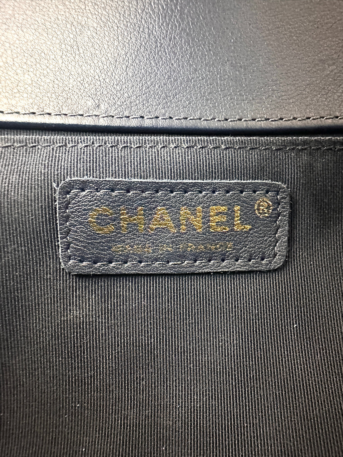 Chanel LeBoy Navy Chevron Quilted Leather Medium Size Flap Bag With Gold Buckle(27***16) CC2439