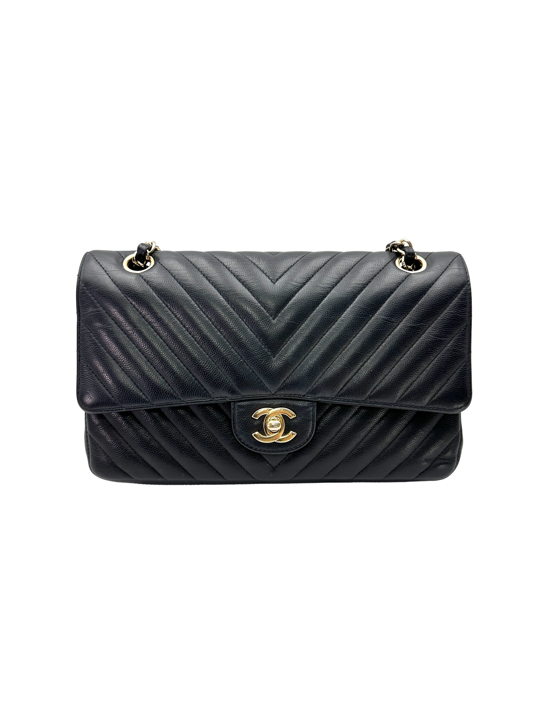Chanel Classic Flap Black Chevron Quilted Leather Medium Size Shoulder Bag With Gold Hardware(31***67) CC2437