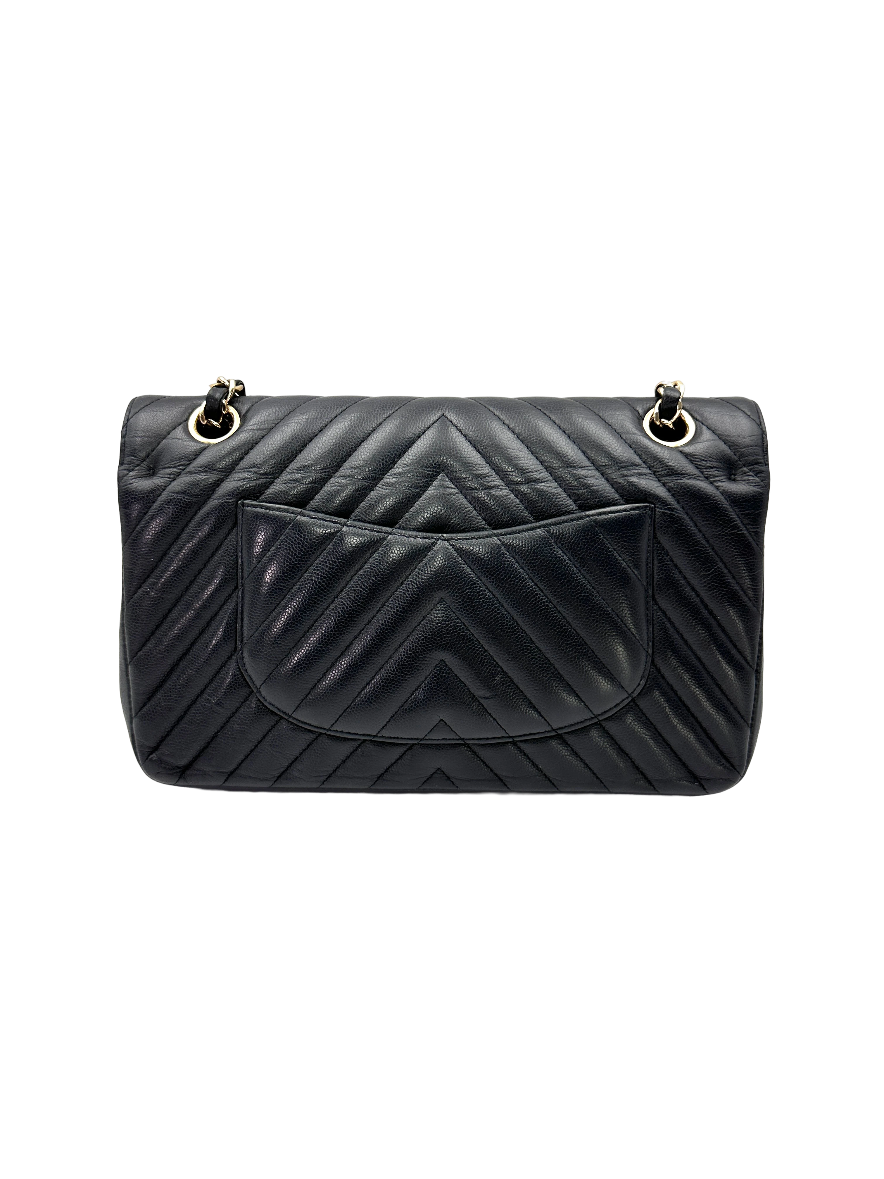 Chanel Classic Flap Black Chevron Quilted Leather Medium Size Shoulder Bag With Gold Hardware(31***67) CC2437