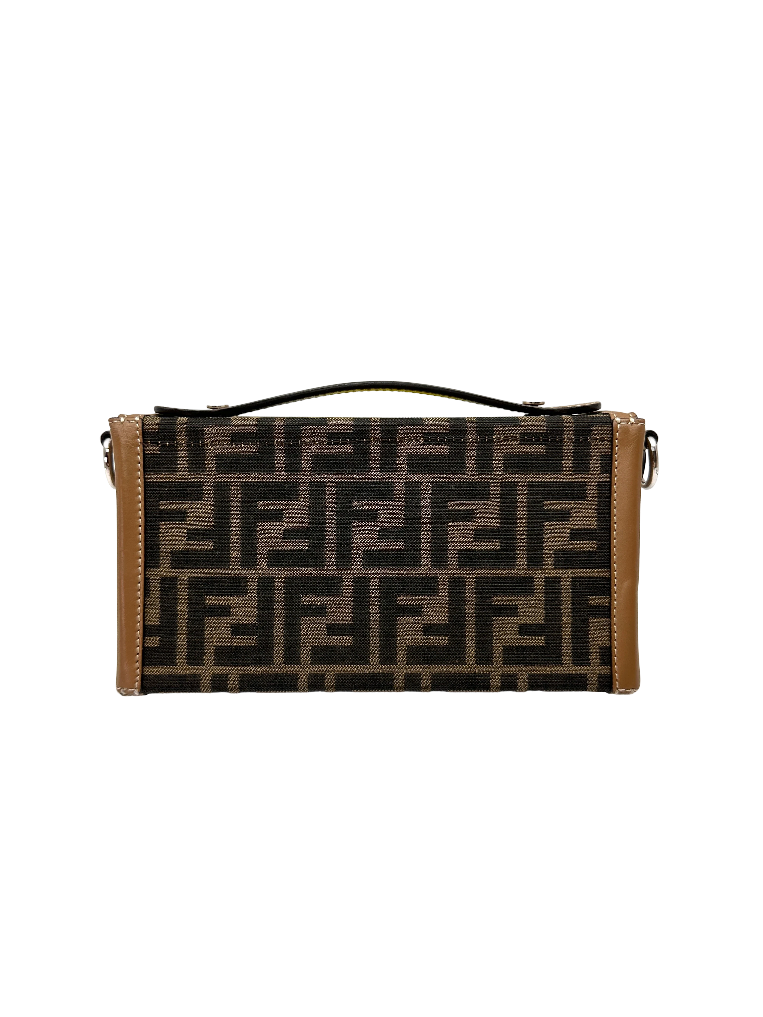 Fendi Baguette soft Trunk Brown FF Fabric Monogram Leather Handle Bag FF130