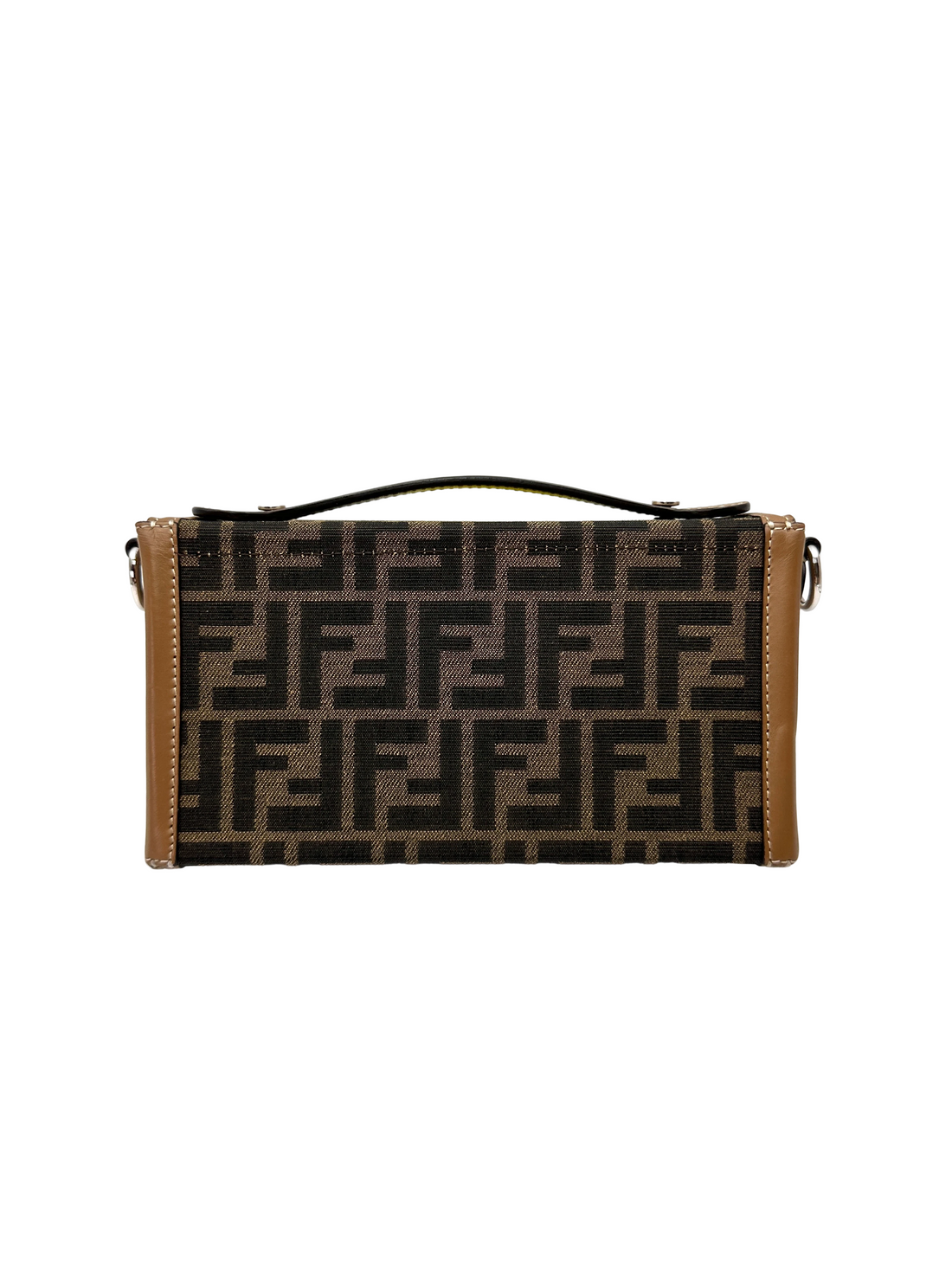 Fendi Baguette soft Trunk Brown FF Fabric Monogram Leather Handle Bag FF130