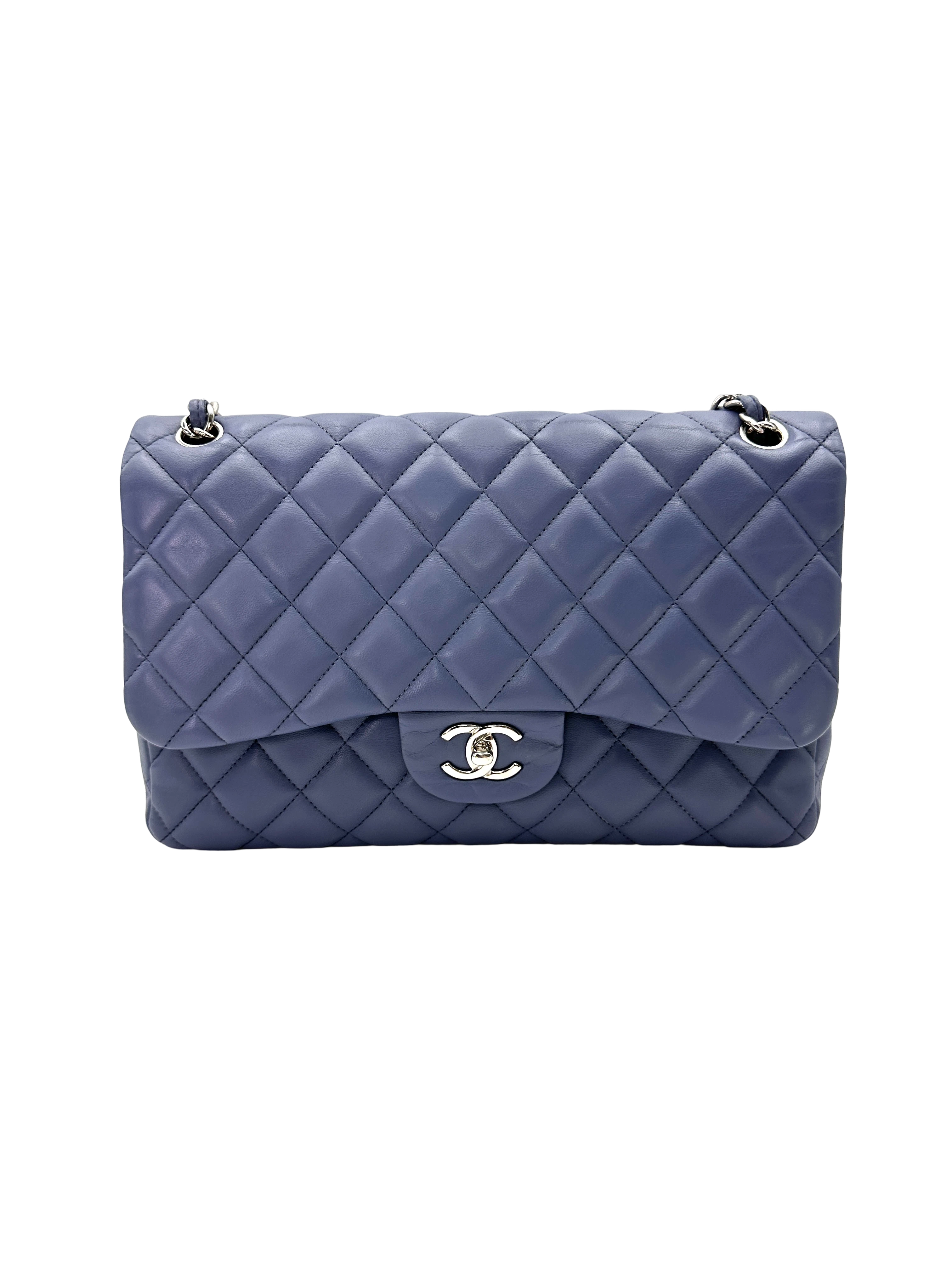 Chanel Classic Flap Light Blue Quilted Lambskin Jumbo Shoulder Bag With Silver Hardware(16***86)  CC2443