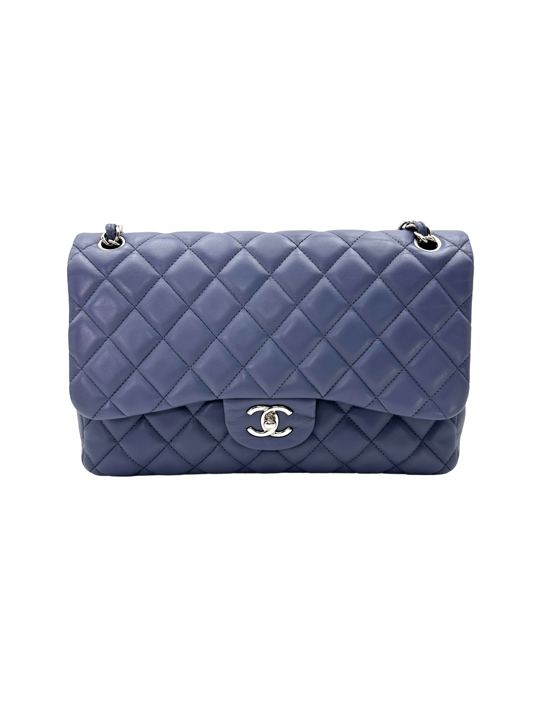 Chanel Classic Flap Light Blue Quilted Lambskin Jumbo Shoulder Bag With Silver Hardware(16***86)  CC2443