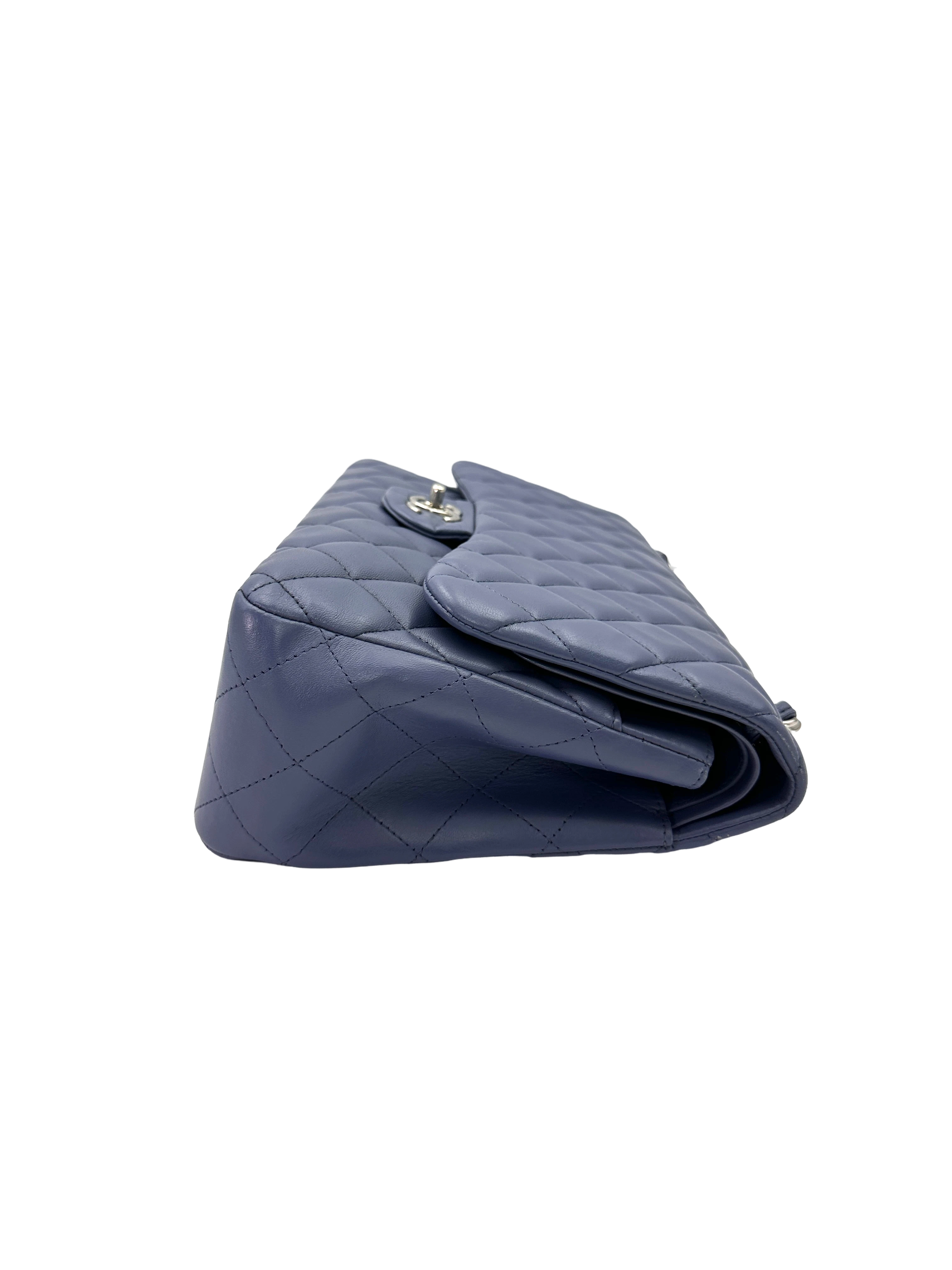 Chanel Classic Flap Light Blue Quilted Lambskin Jumbo Shoulder Bag With Silver Hardware(16***86)  CC2443