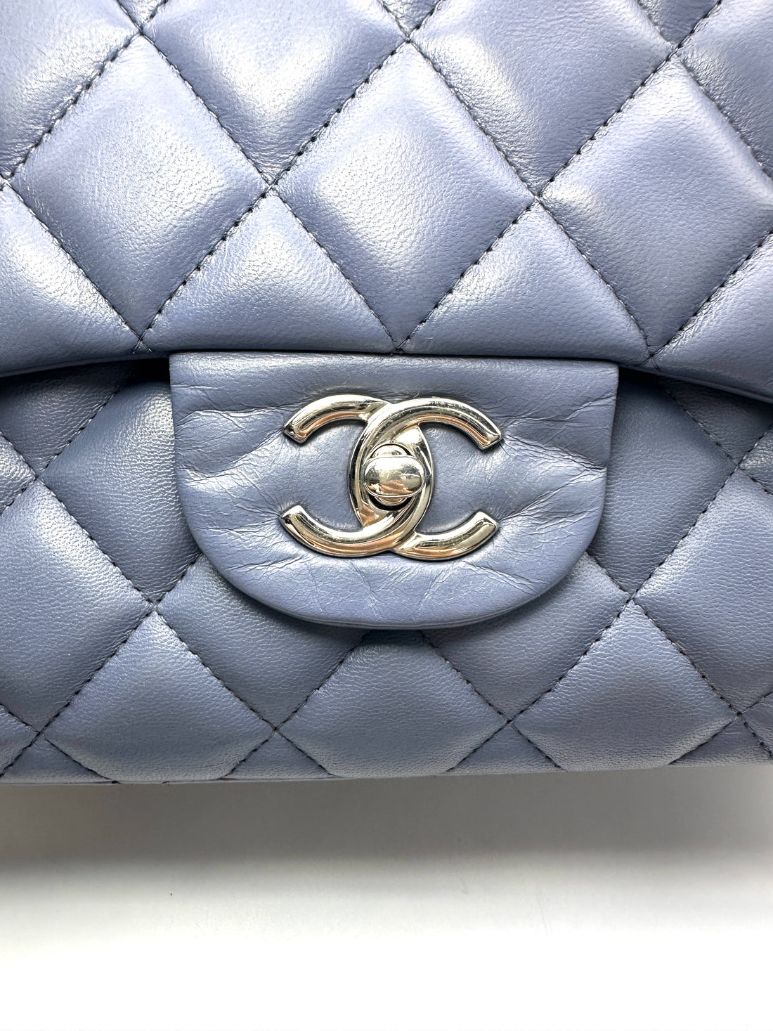 Chanel Classic Flap Light Blue Quilted Lambskin Jumbo Shoulder Bag With Silver Hardware(16***86)  CC2443