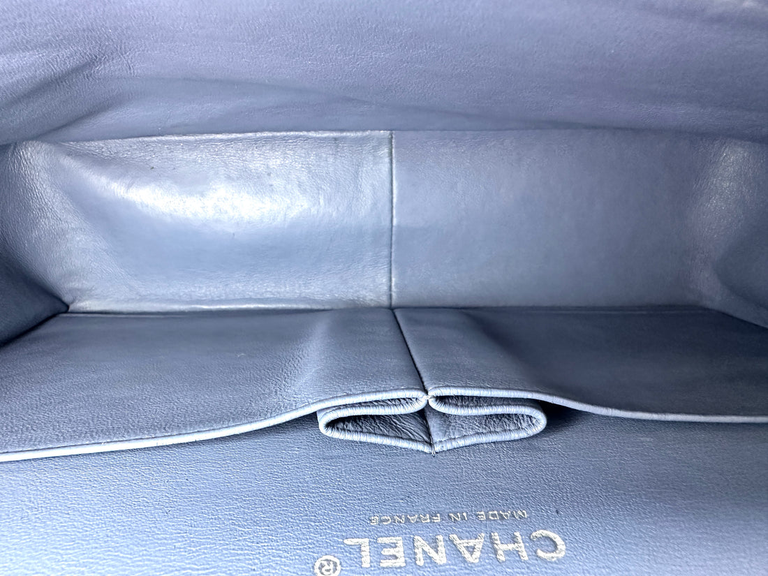 Chanel Classic Flap Light Blue Quilted Lambskin Jumbo Shoulder Bag With Silver Hardware(16***86)  CC2443