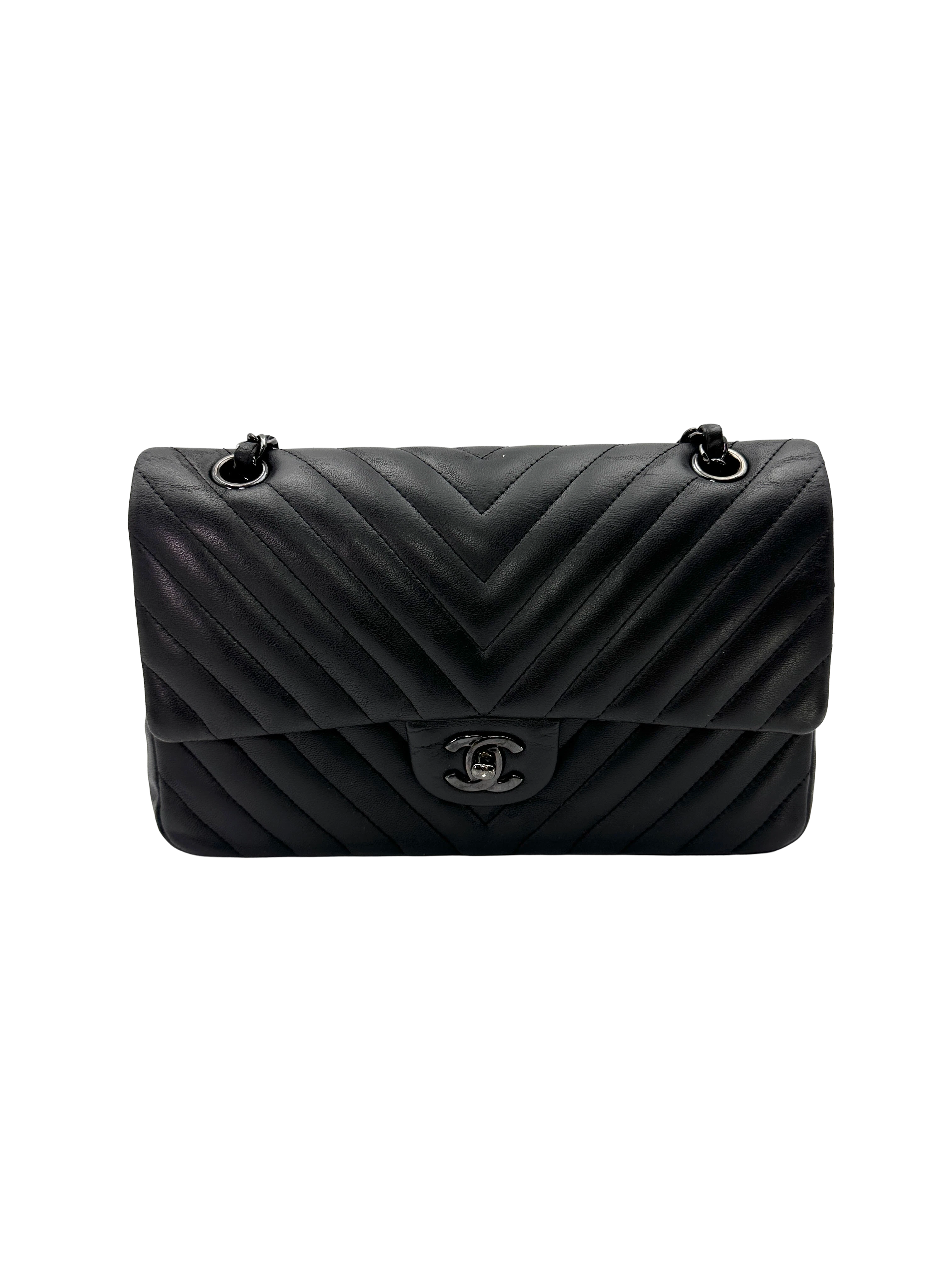Chanel Classic Double So Black Chevron Quilted Leather Medium Size Shoulder Bag(21***56) CC2440