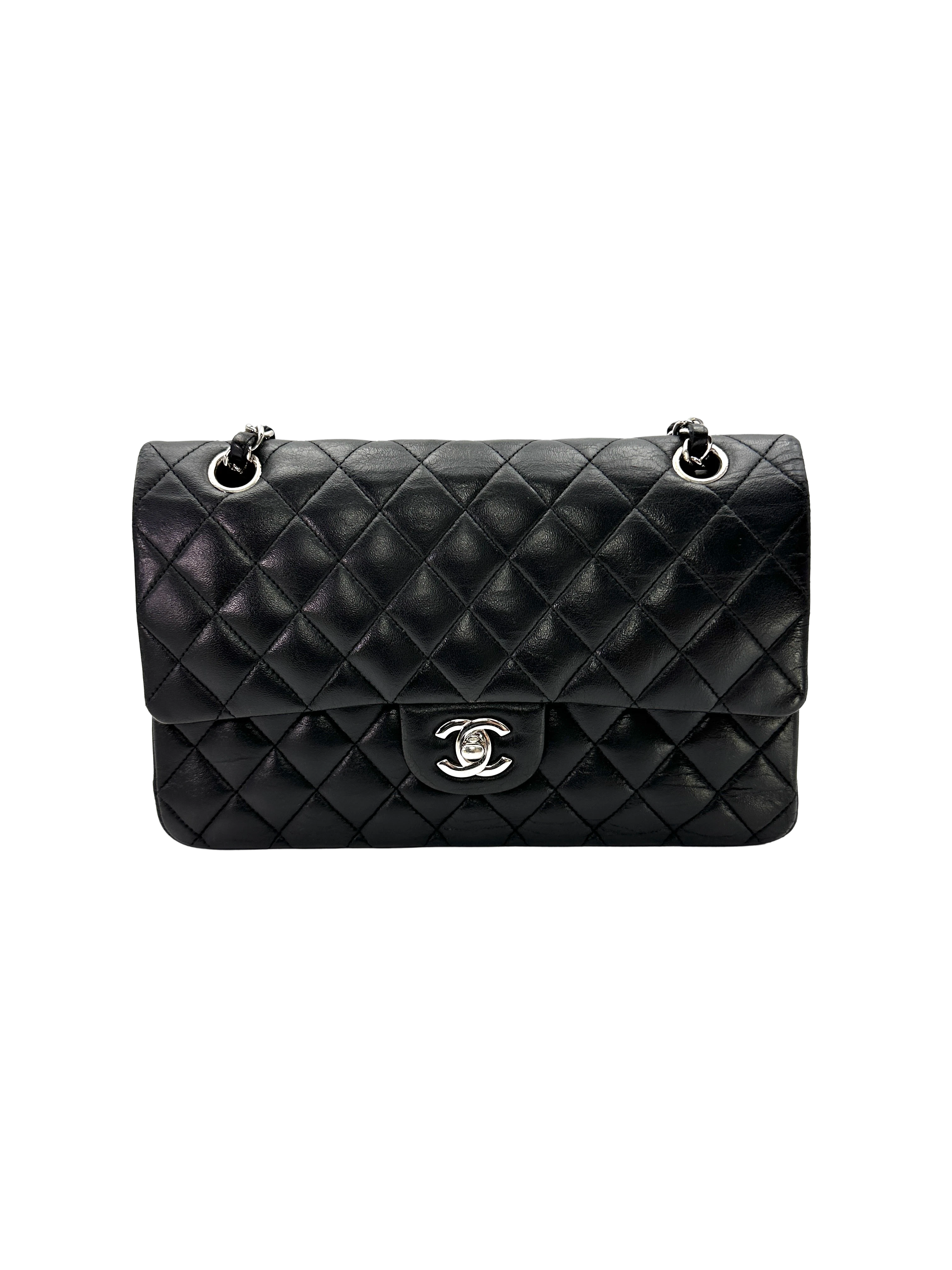 Chanel Classic Flap Black Quilted Lambskin Shoulder Bag With Silver Buckle(14***82) CC2446