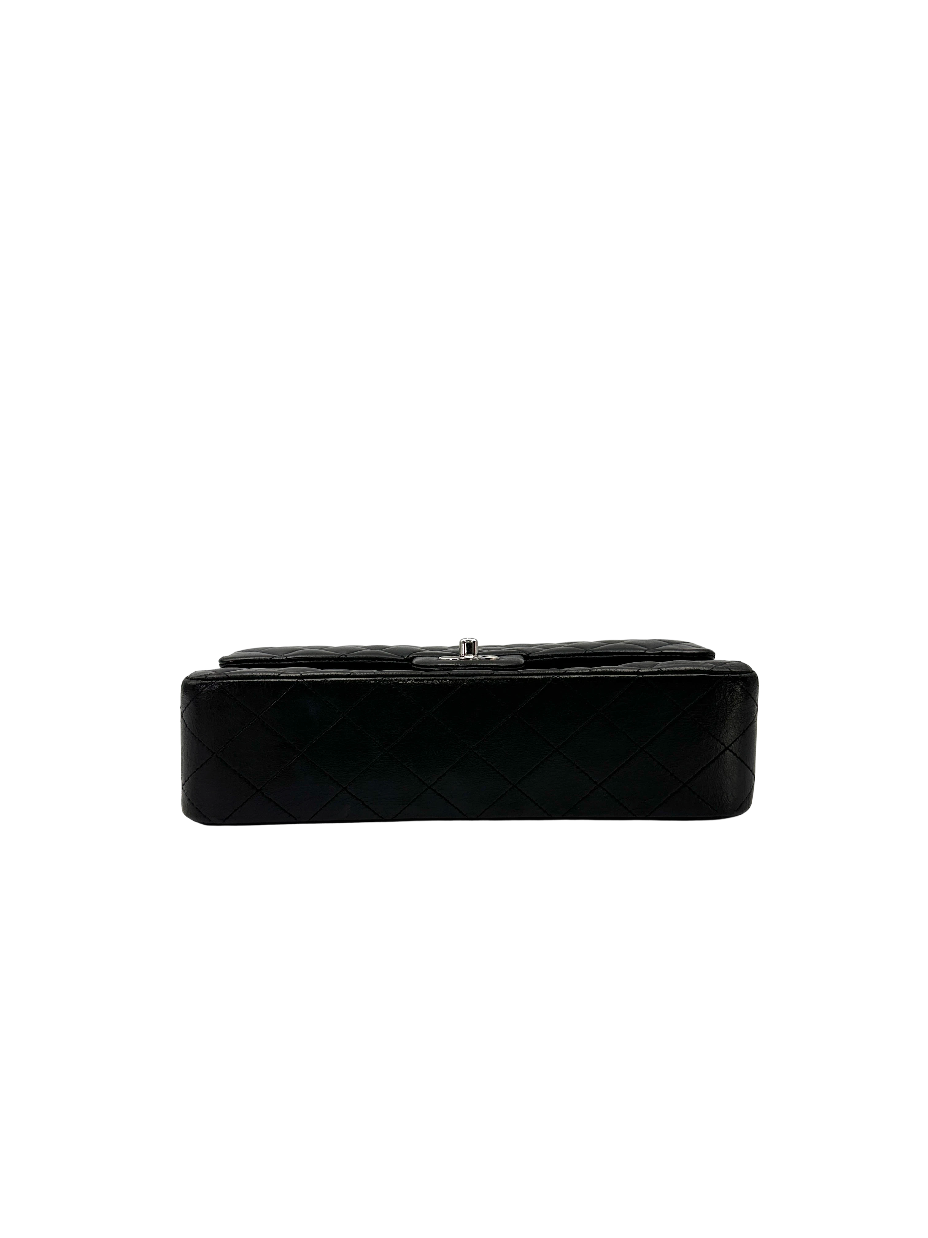 Chanel Classic Flap Black Quilted Lambskin Shoulder Bag With Silver Buckle(14***82) CC2446