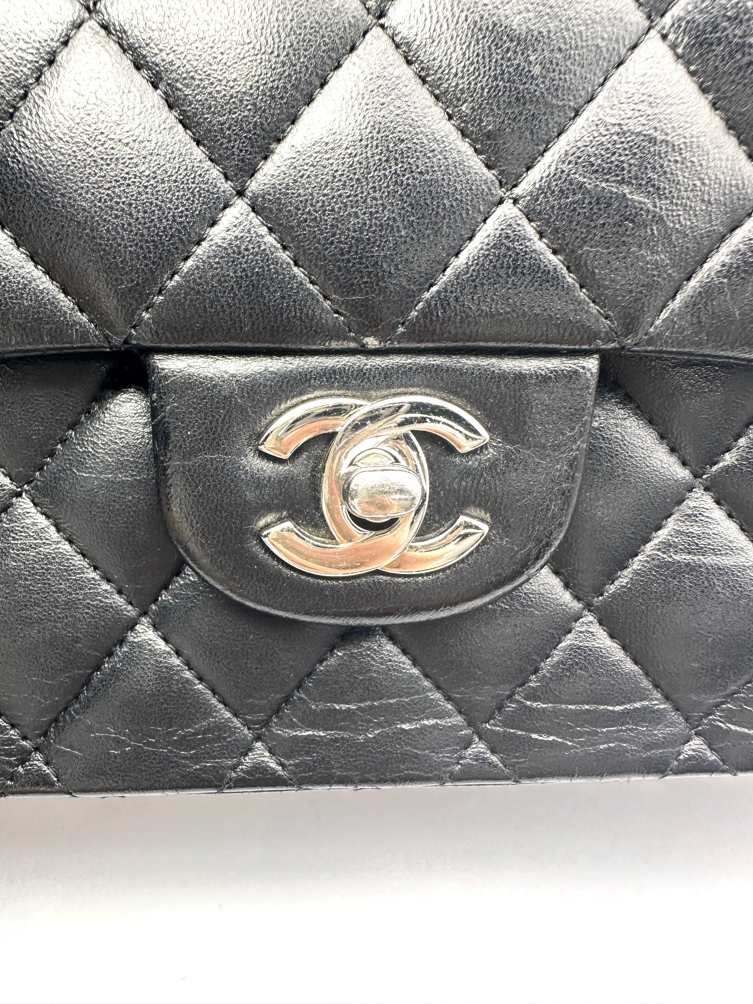 Chanel Classic Flap Black Quilted Lambskin Shoulder Bag With Silver Buckle(14***82) CC2446