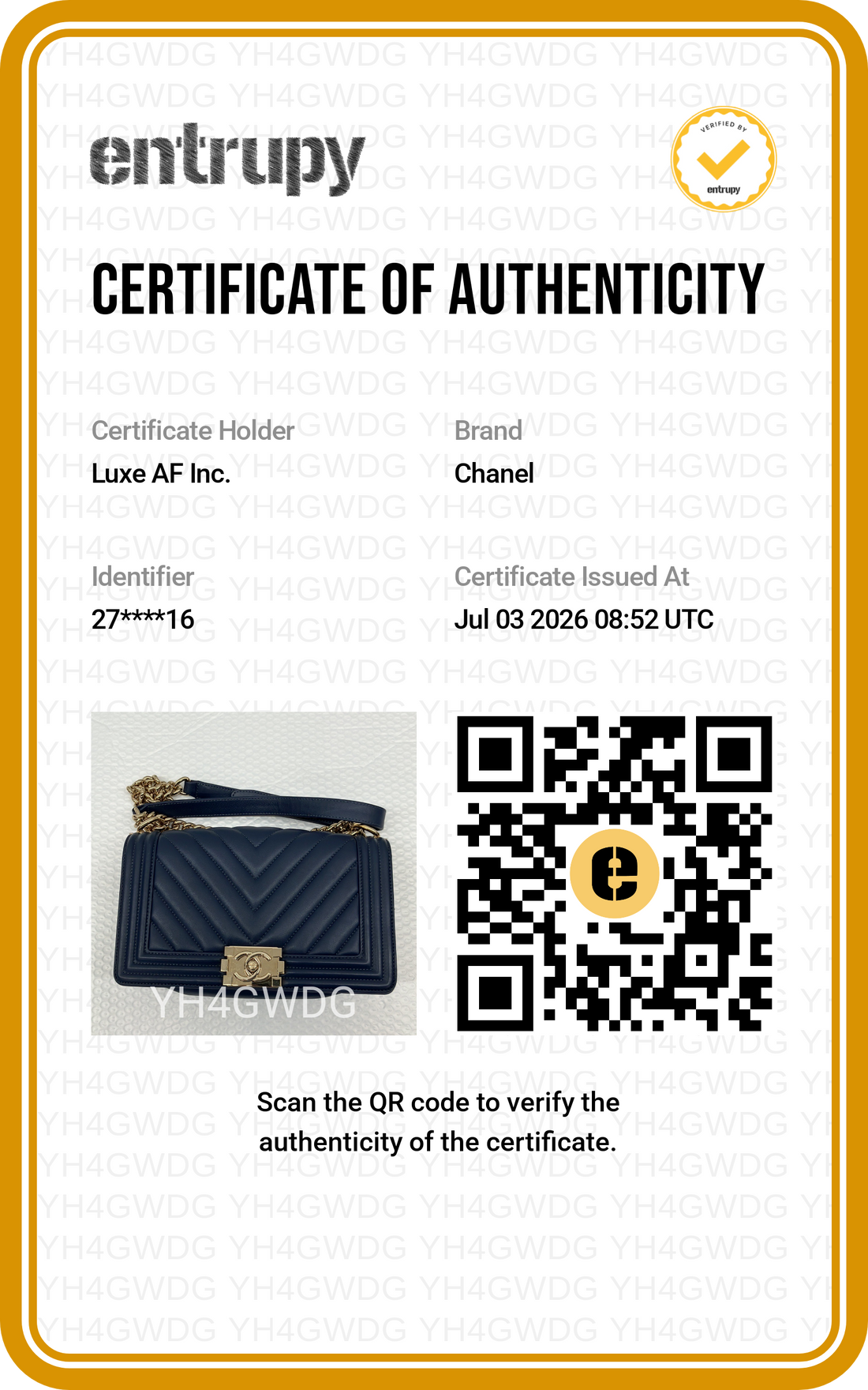 Chanel LeBoy Navy Chevron Quilted Leather Medium Size Flap Bag With Gold Buckle(27***16) CC2439