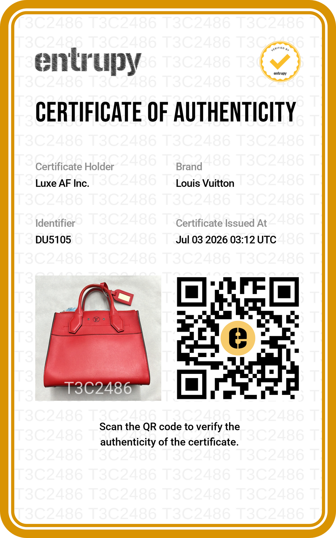 Louis Vuitton City Steamer Red Taurillon Leather Handle Bag LV3214