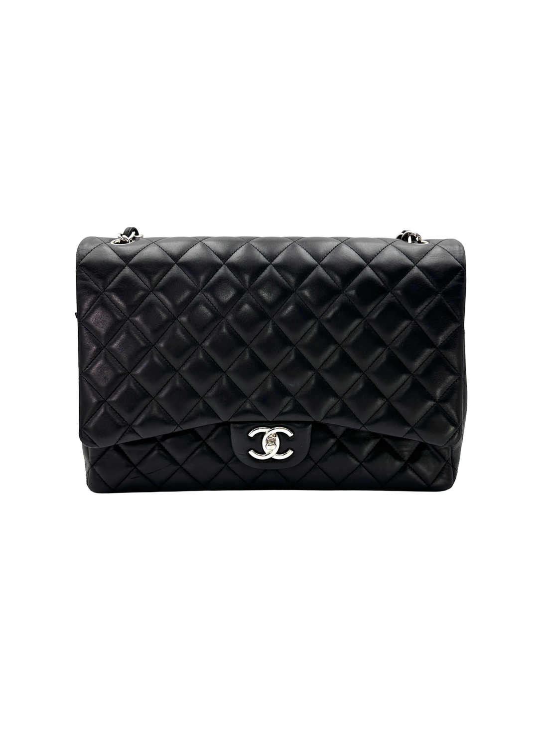 Chanel Classic Flap Black Quilted Leather Jumbo Shoulder Bag With Silver Buckle(18***83) CC2445