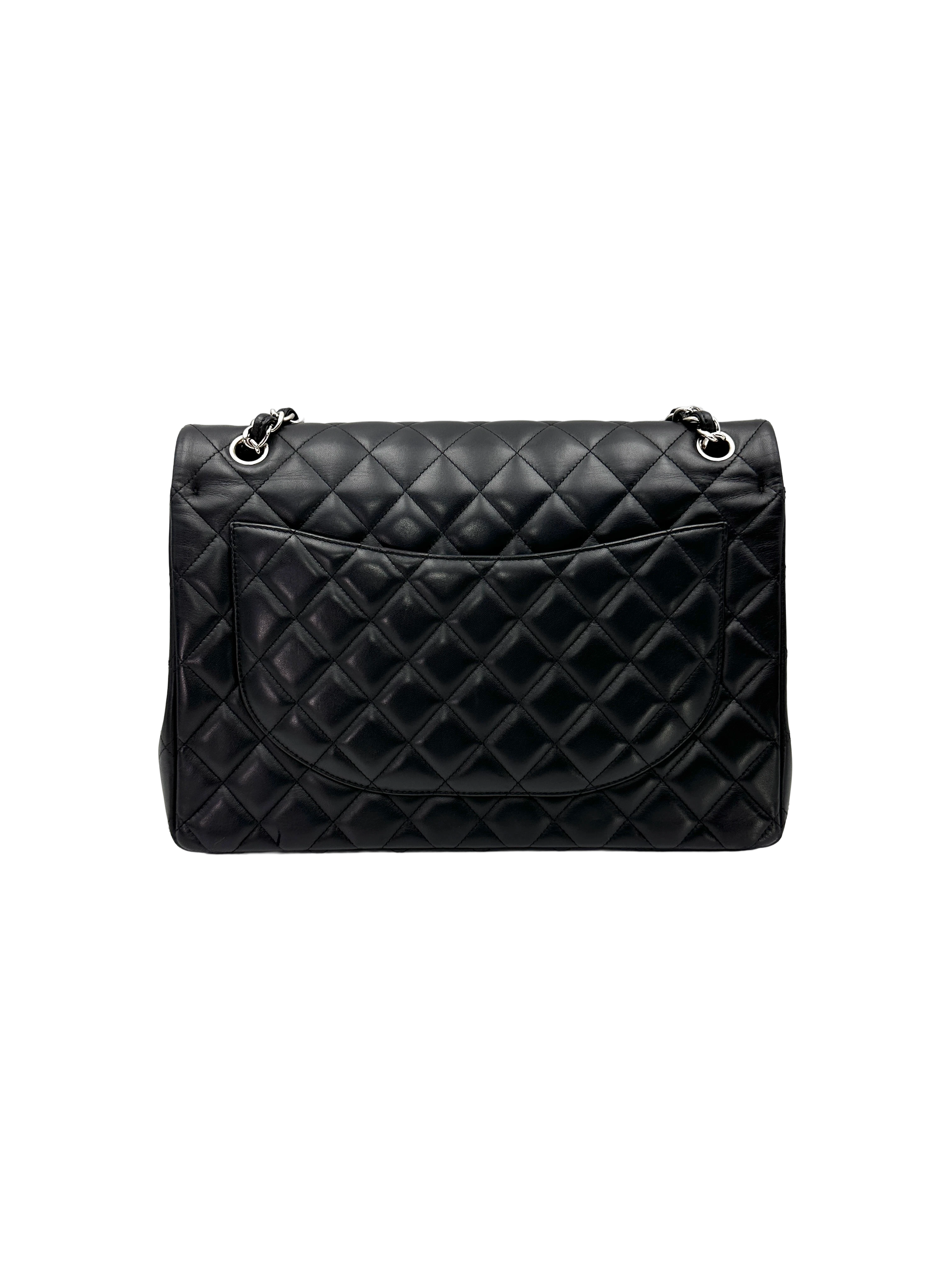 Chanel Classic Flap Black Quilted Leather Jumbo Shoulder Bag With Silver Buckle(18***83) CC2445