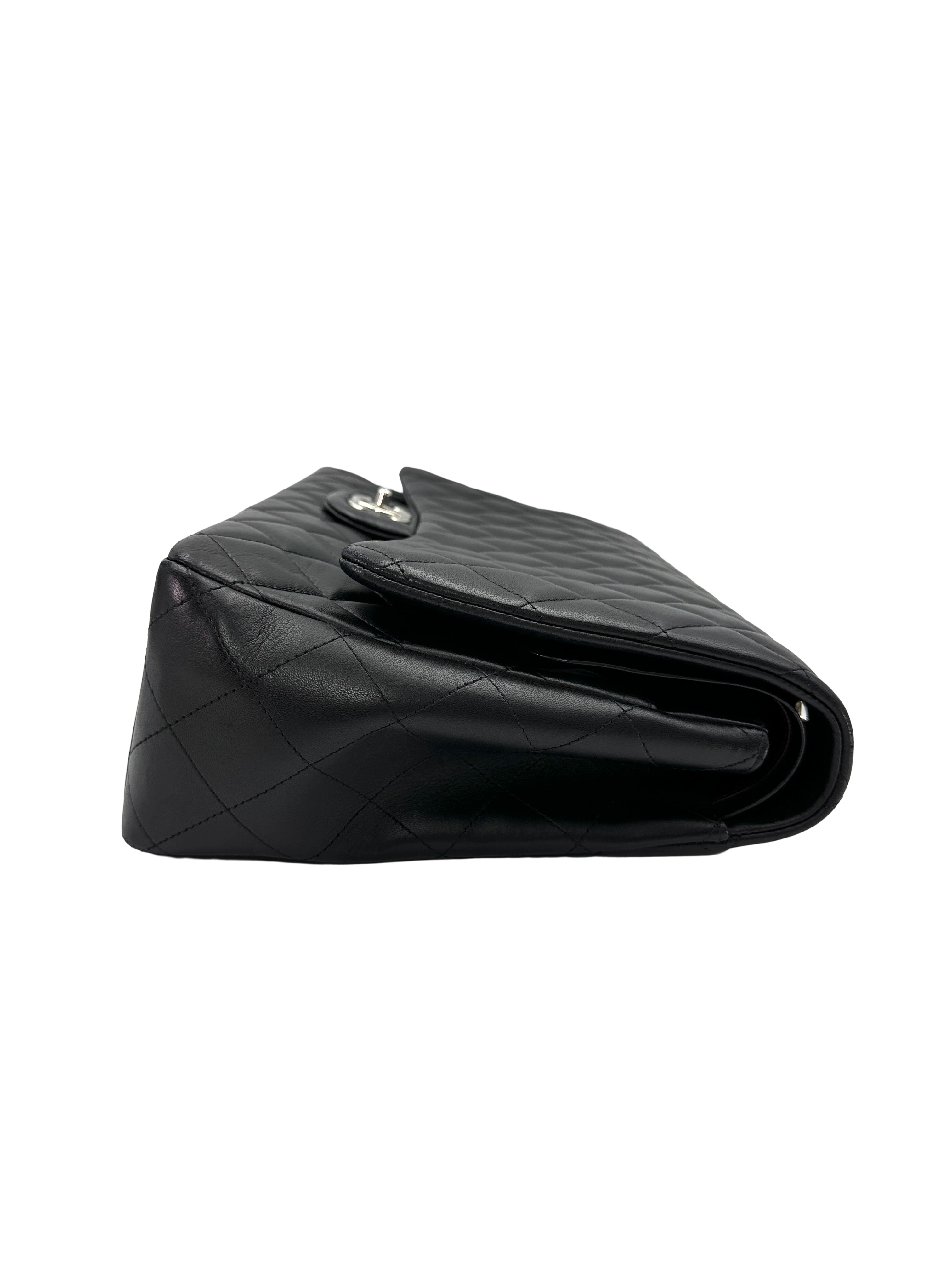 Chanel Classic Flap Black Quilted Leather Jumbo Shoulder Bag With Silver Buckle(18***83) CC2445