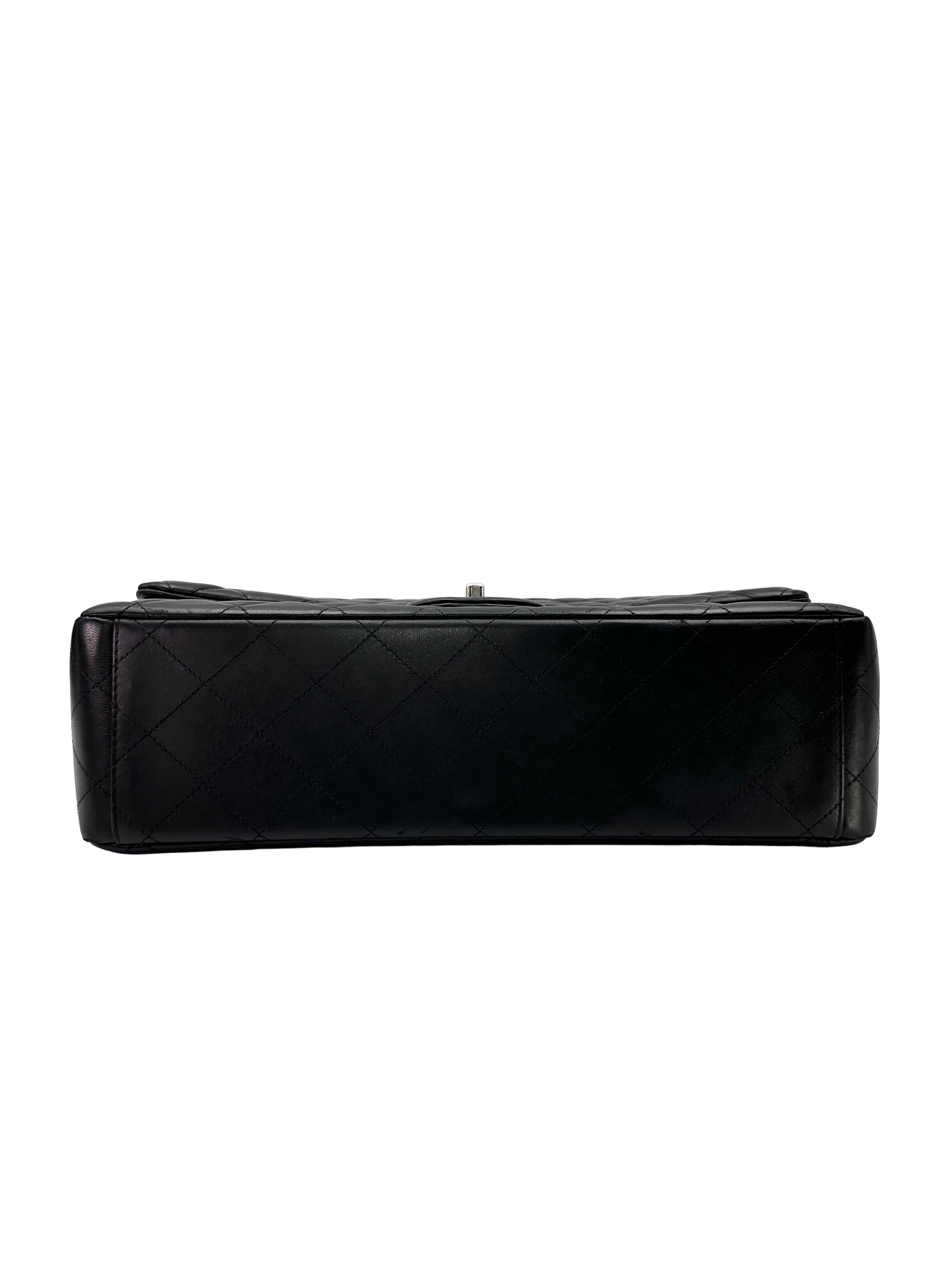 Chanel Classic Flap Black Quilted Leather Jumbo Shoulder Bag With Silver Buckle(18***83) CC2445