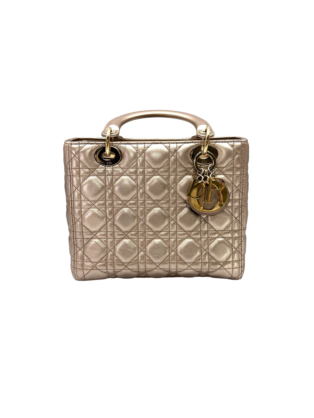 Christian Dior Lady Dior Metallic Gold Cannage Leather Handle Bag DR872