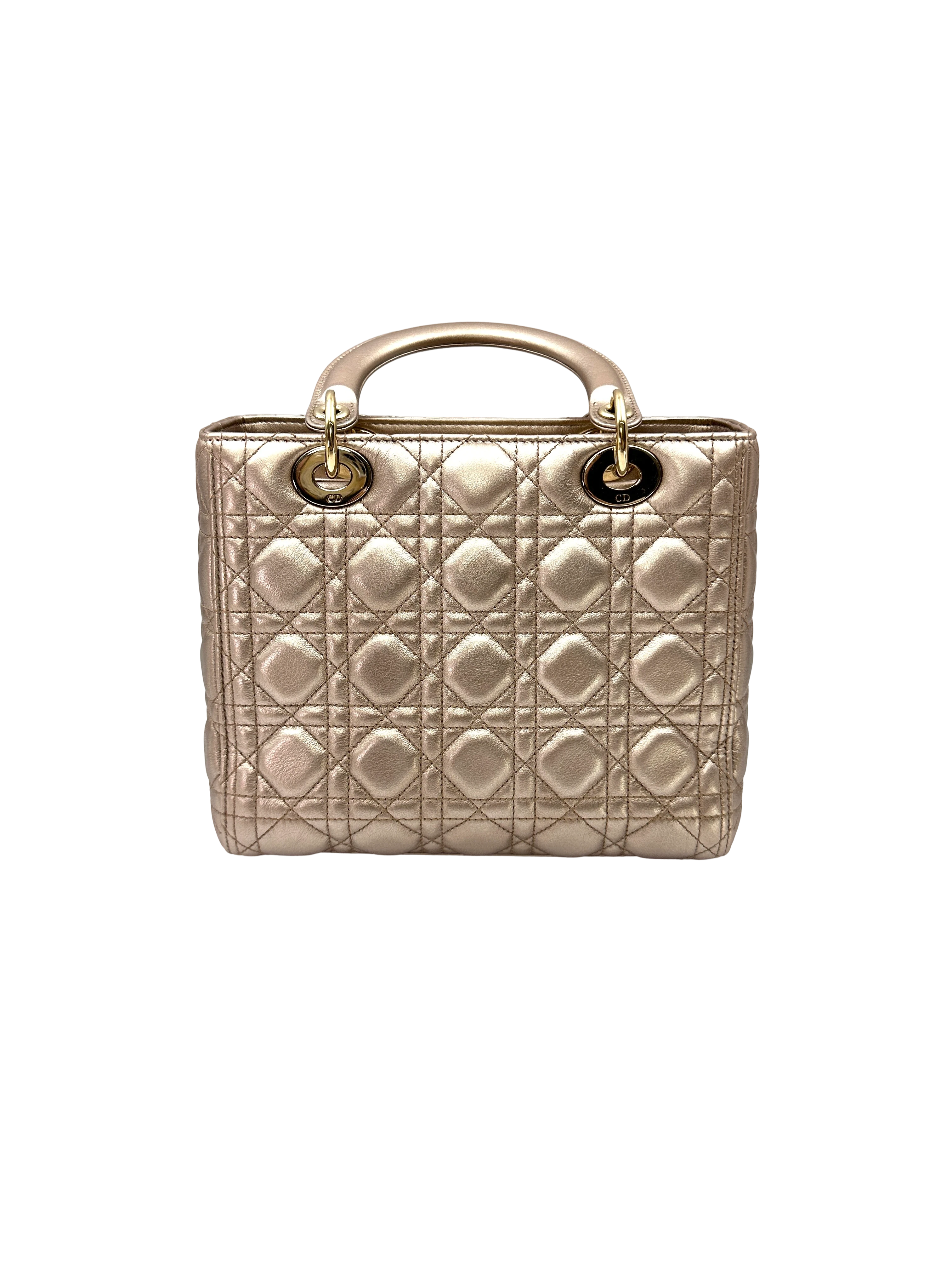 Christian Dior Lady Dior Metallic Gold Cannage Leather Handle Bag DR872