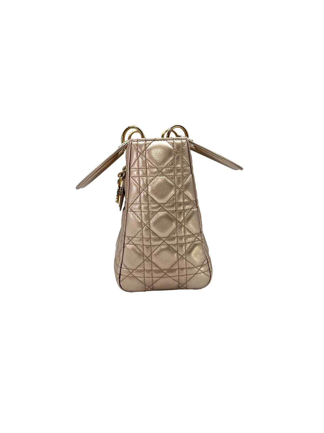 Christian Dior Lady Dior Metallic Gold Cannage Leather Handle Bag DR872