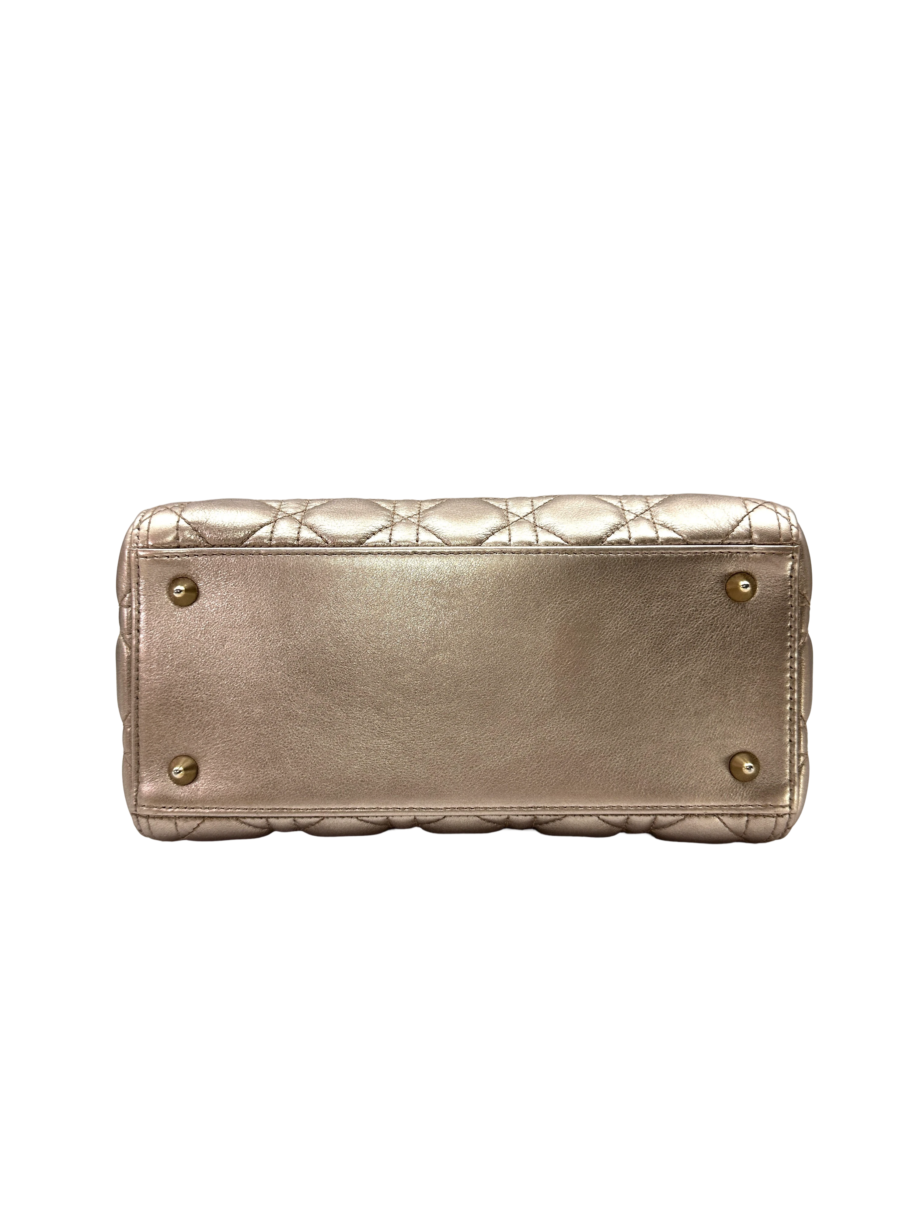 Christian Dior Lady Dior Metallic Gold Cannage Leather Handle Bag DR872