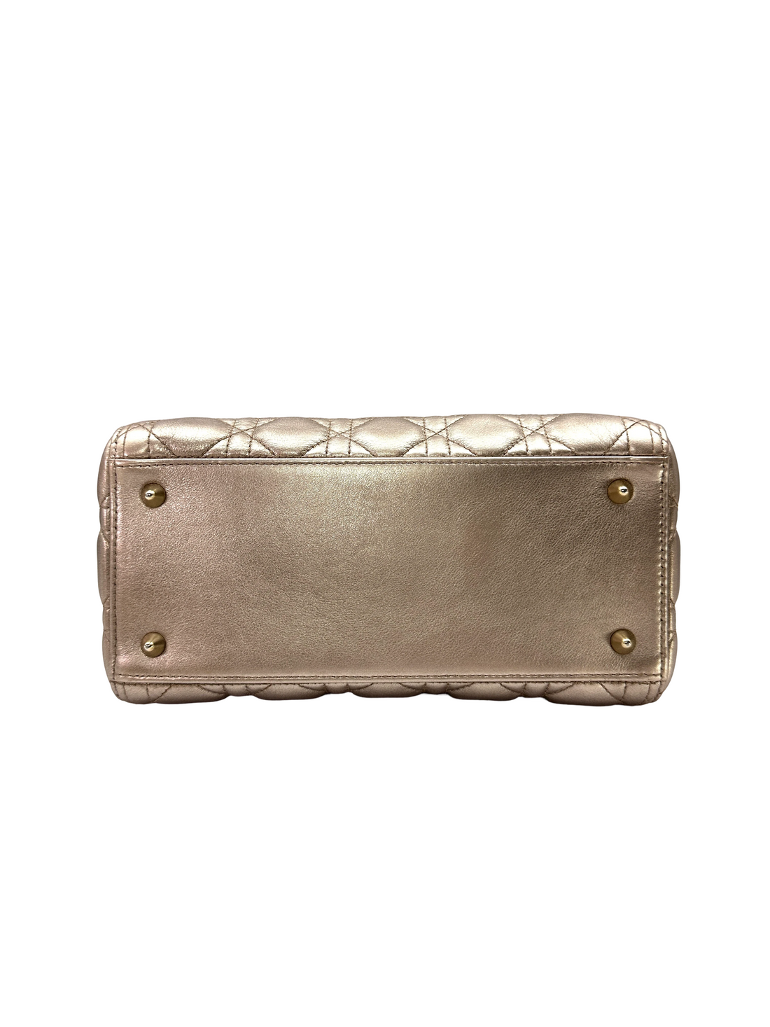 Christian Dior Lady Dior Metallic Gold Cannage Leather Handle Bag DR872