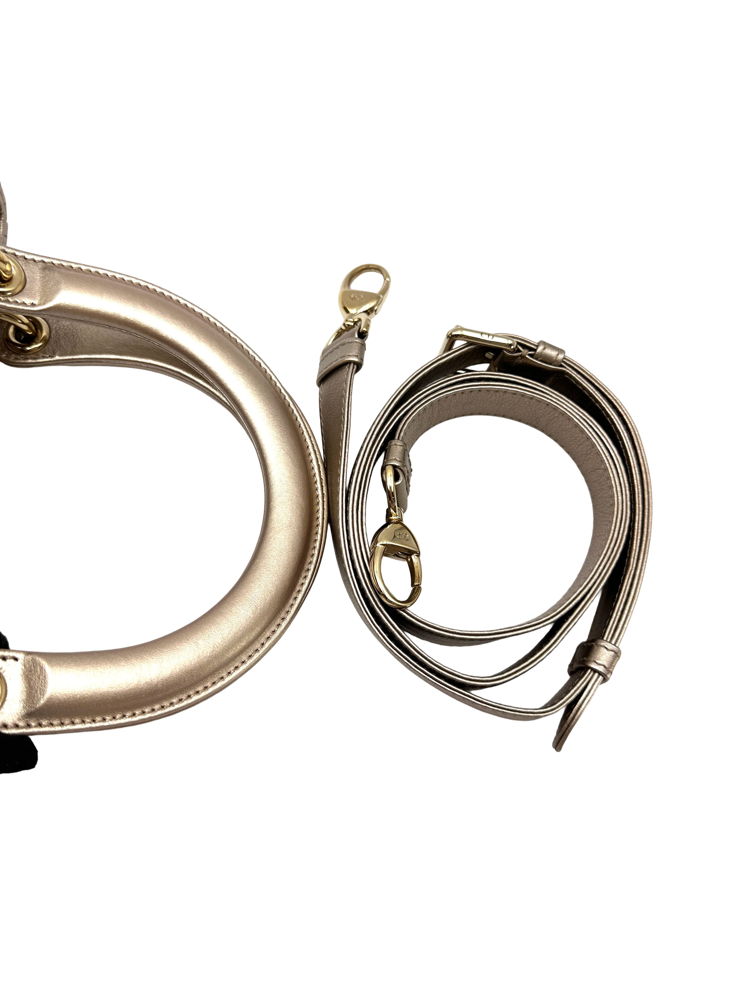 Christian Dior Lady Dior Metallic Gold Cannage Leather Handle Bag DR872