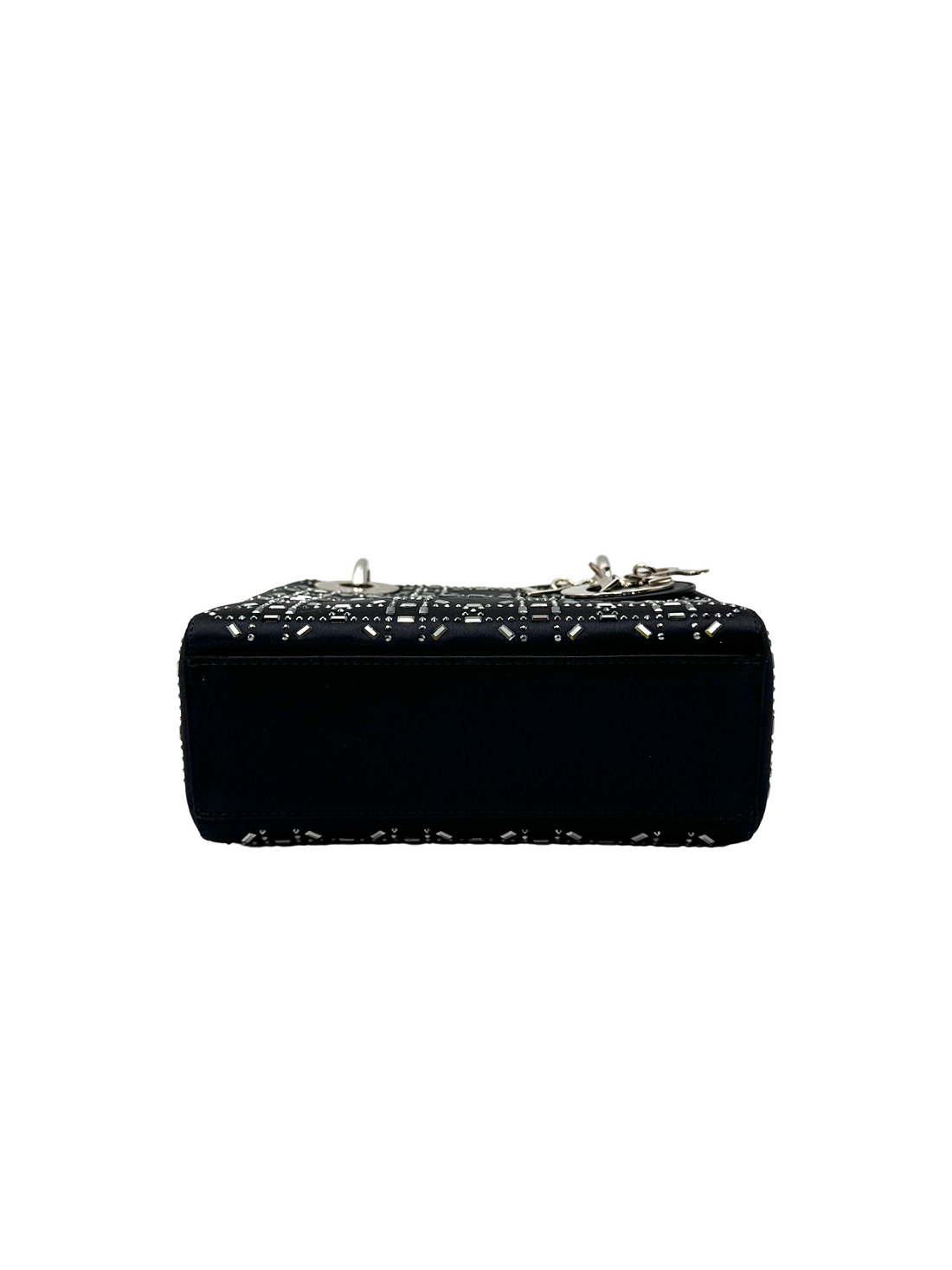 Christian Dior Lady Dior Black Satin Strass Cannage Leather Handle Bag DR873