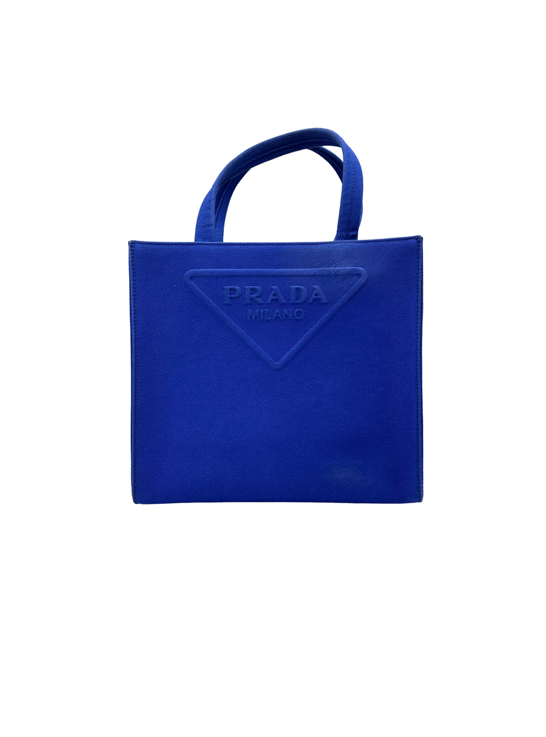 Prada Blue Canvas Embossed Triangle Logo Tote Bag PR535