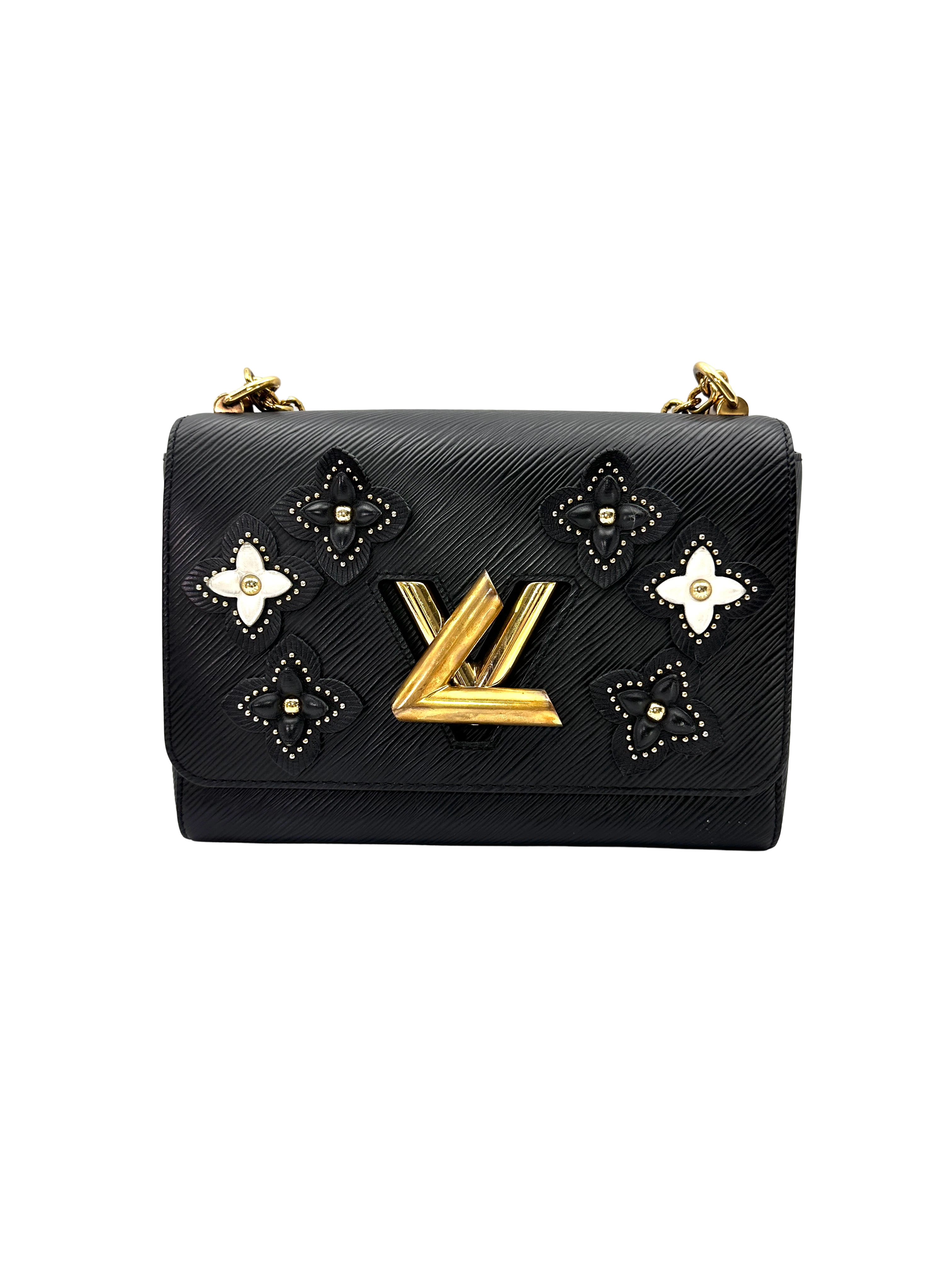 Louis Vuitton Twist Black Epi Leather Floral Studded Shoulder Bag LV3218