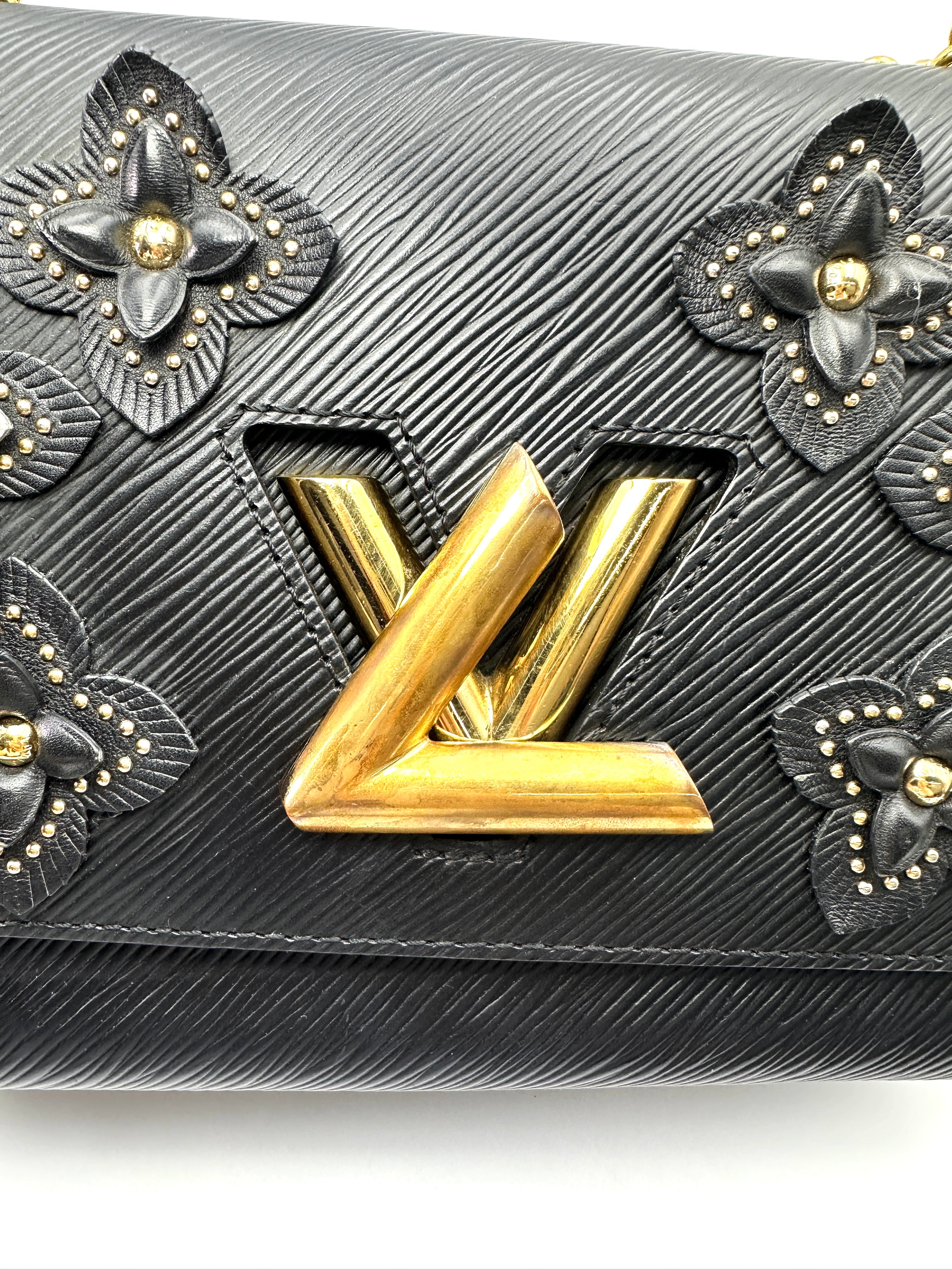 Louis Vuitton Twist Black Epi Leather Floral Studded Shoulder Bag LV3218