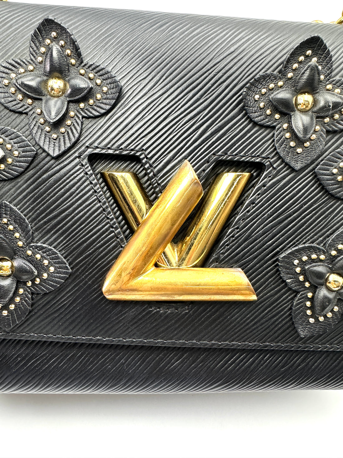 Louis Vuitton Twist Black Epi Leather Floral Studded Shoulder Bag LV3218