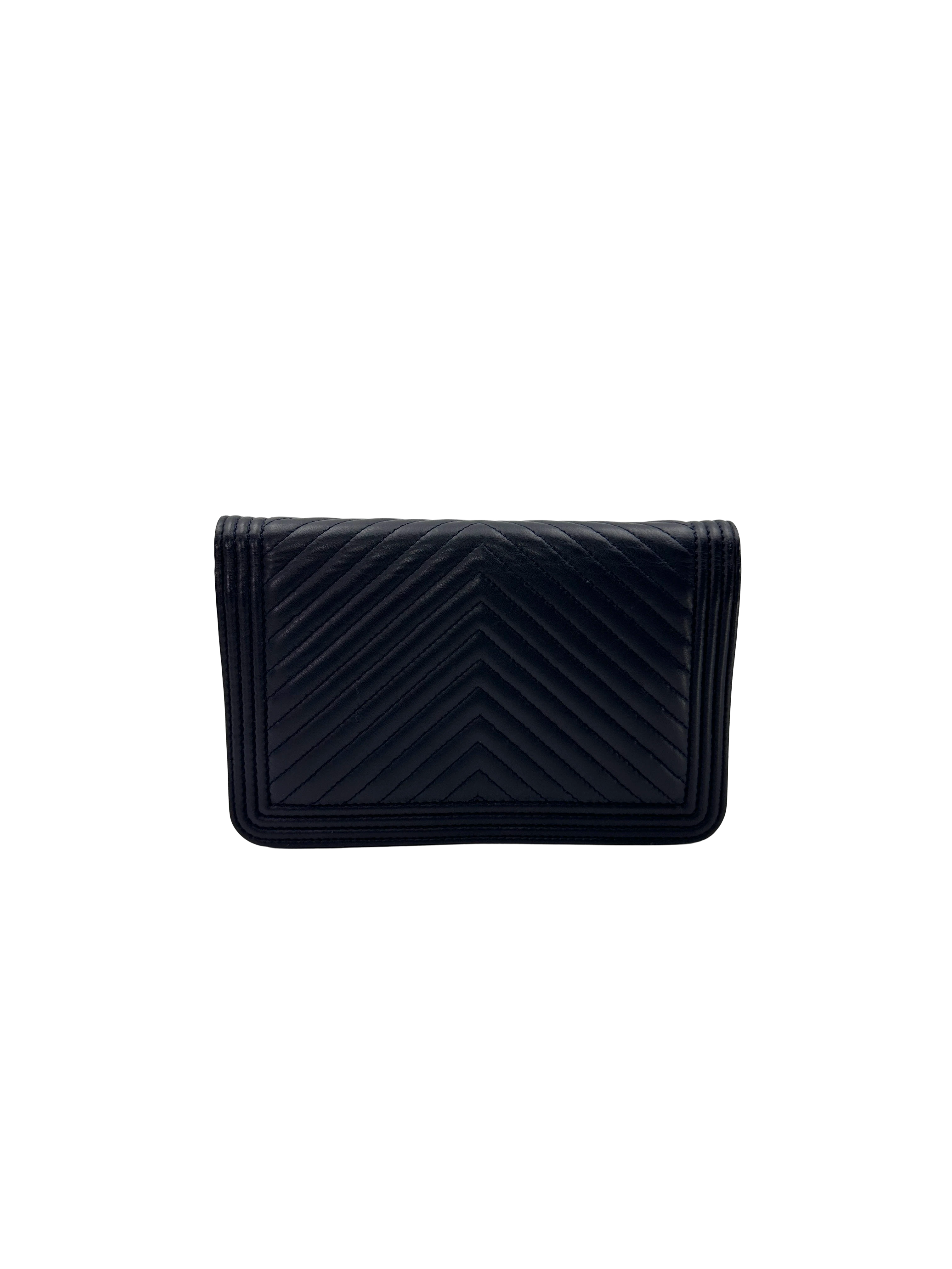 Chanel LeBoy Navy Chevron Quilted Leather Wallet On Chain(22***94) CC2448