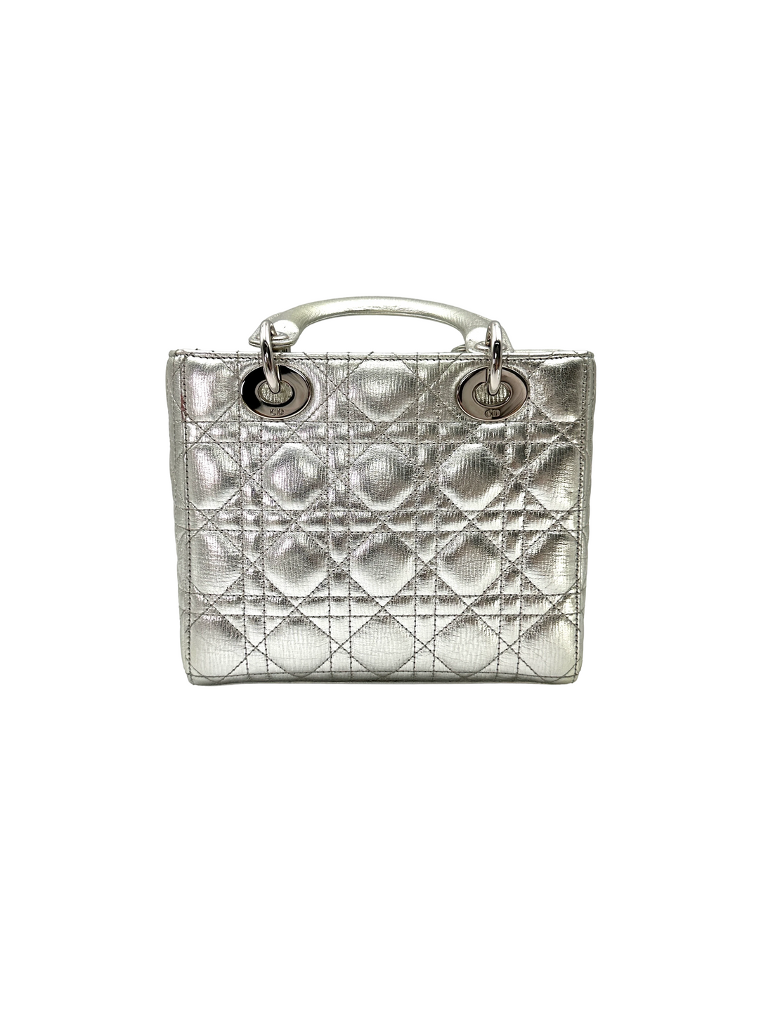Christian Dior Lady Dior Metallic Silver Leather Handle Bag DR874