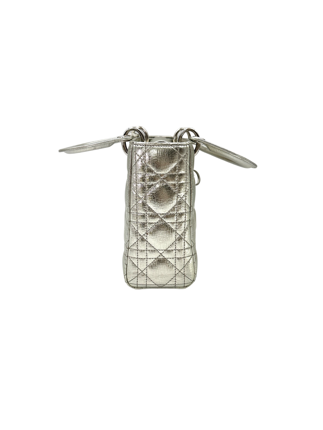 Christian Dior Lady Dior Metallic Silver Leather Handle Bag DR874