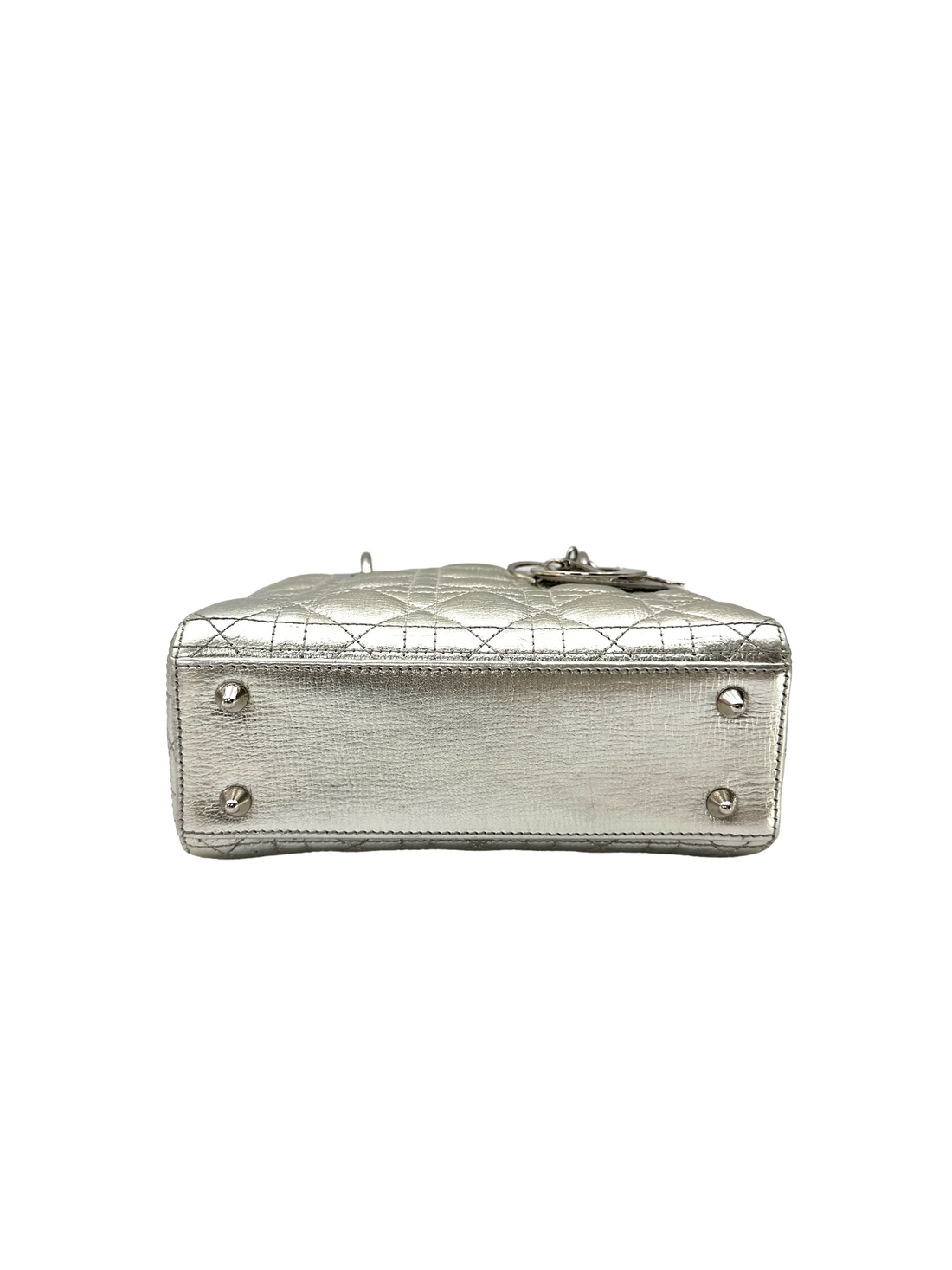 Christian Dior Lady Dior Metallic Silver Leather Handle Bag DR874