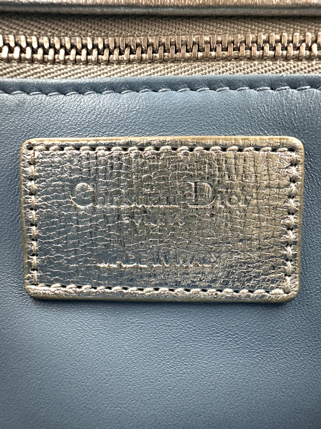 Christian Dior Lady Dior Metallic Silver Leather Handle Bag DR874