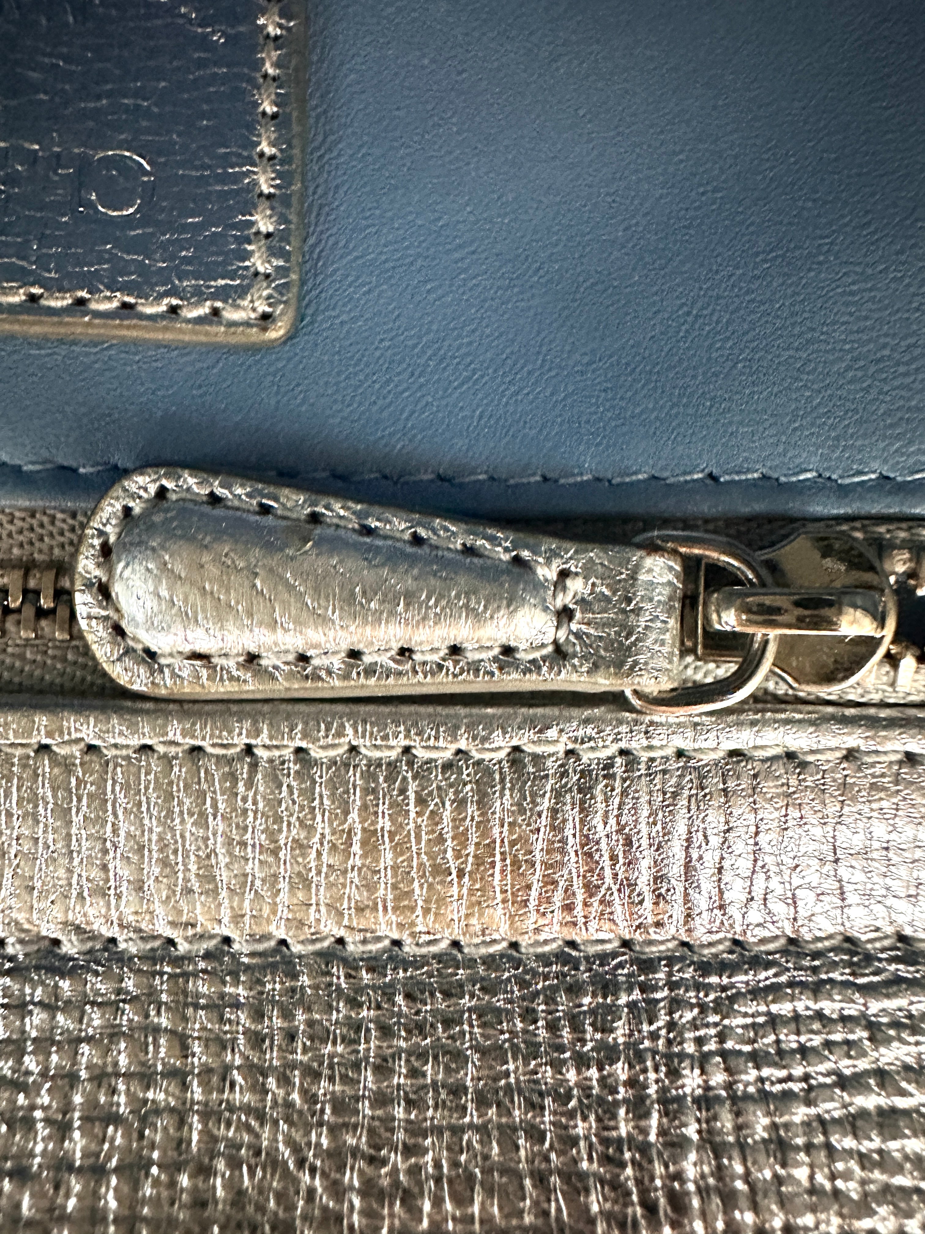 Christian Dior Lady Dior Metallic Silver Leather Handle Bag DR874