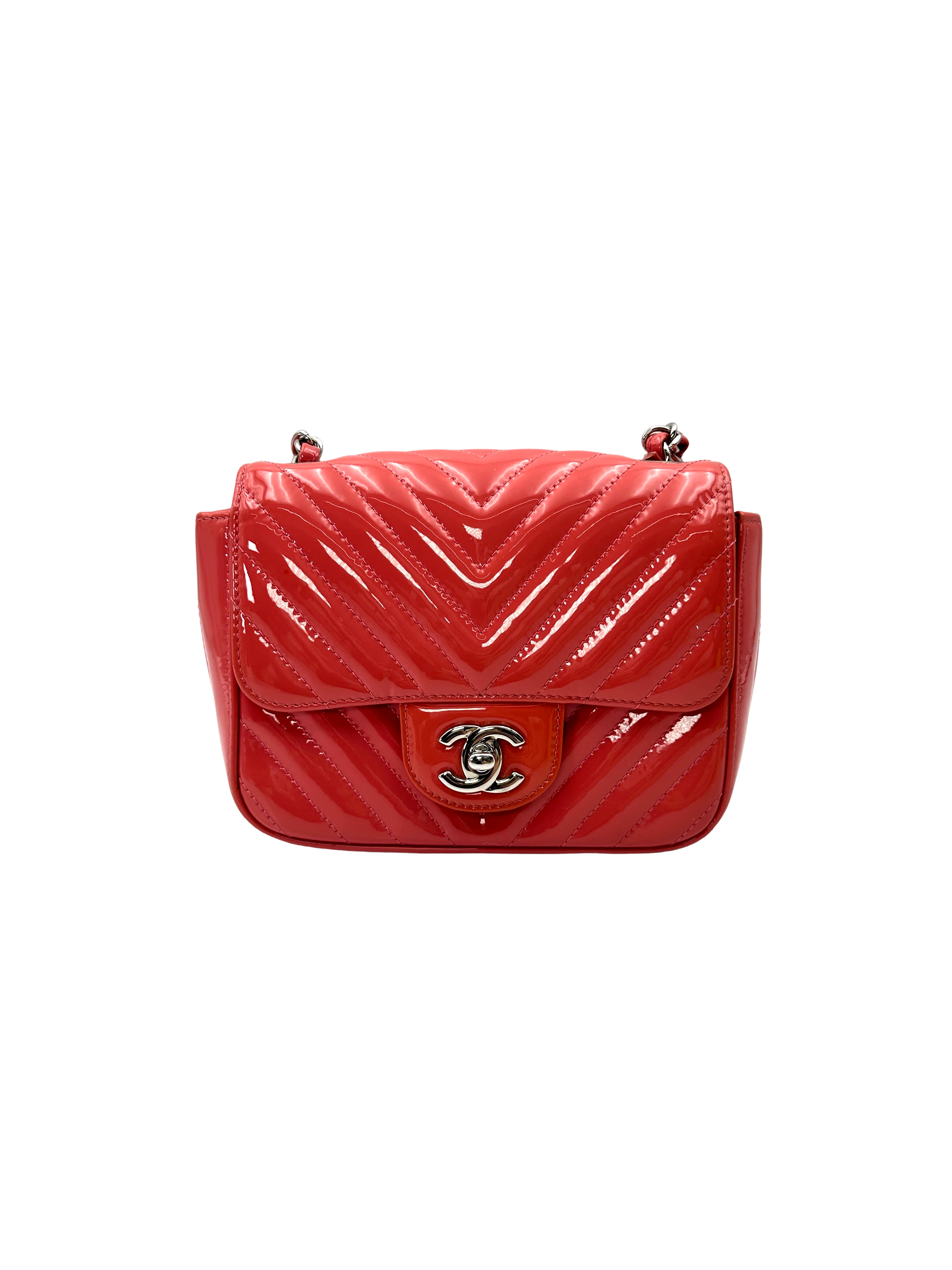 Chanel Classic Flap Pink Chevron Quilted Patent Leather Mini Shoulder Bag(23***83) CC2460